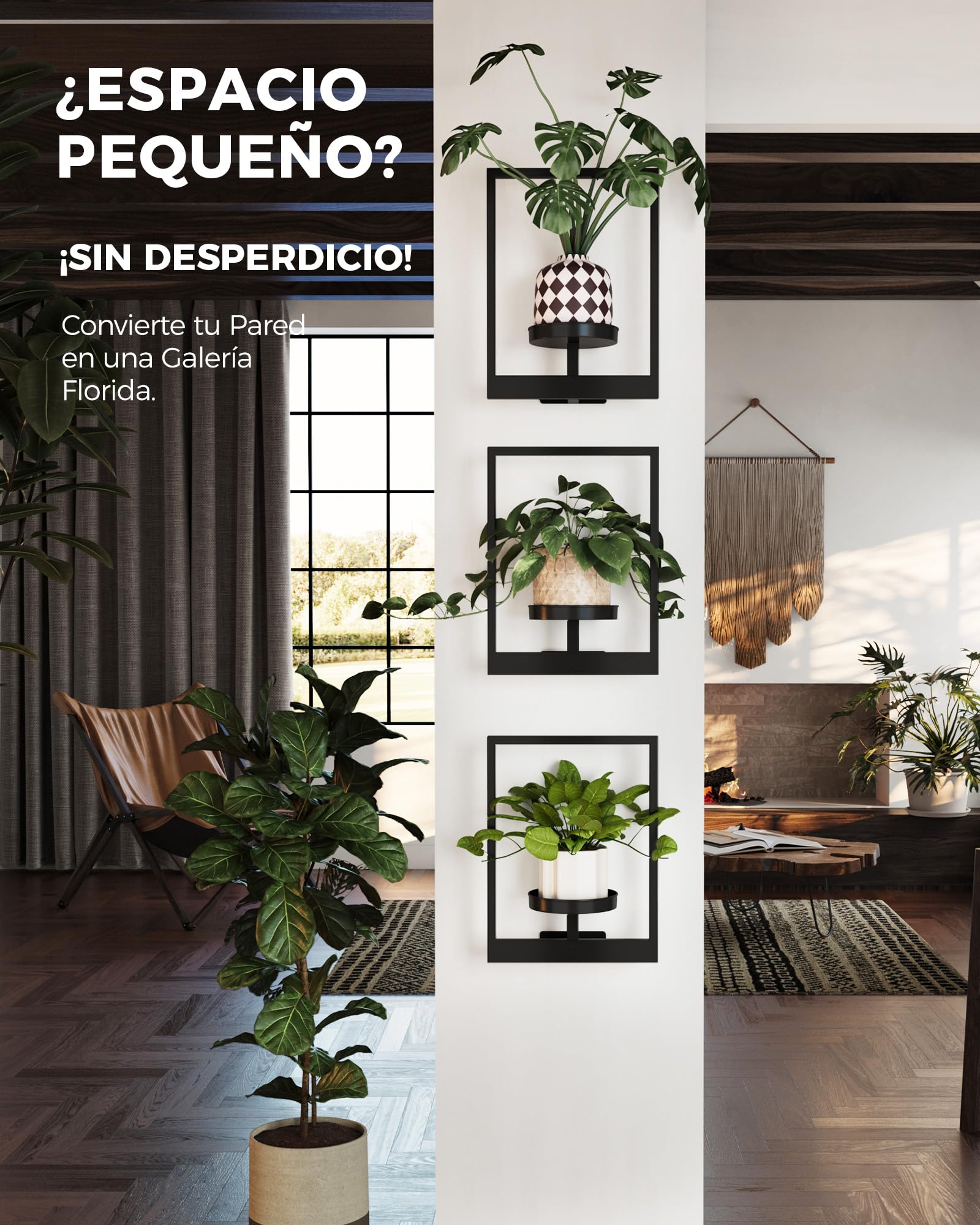 Bamworld Soporte Plantas Interior, Macetero Colgante para Pared, Estantería para Plantas, Porta Macetas, Pedestal para Plantas de Interior, Juego de 3 para Entrada Exterior