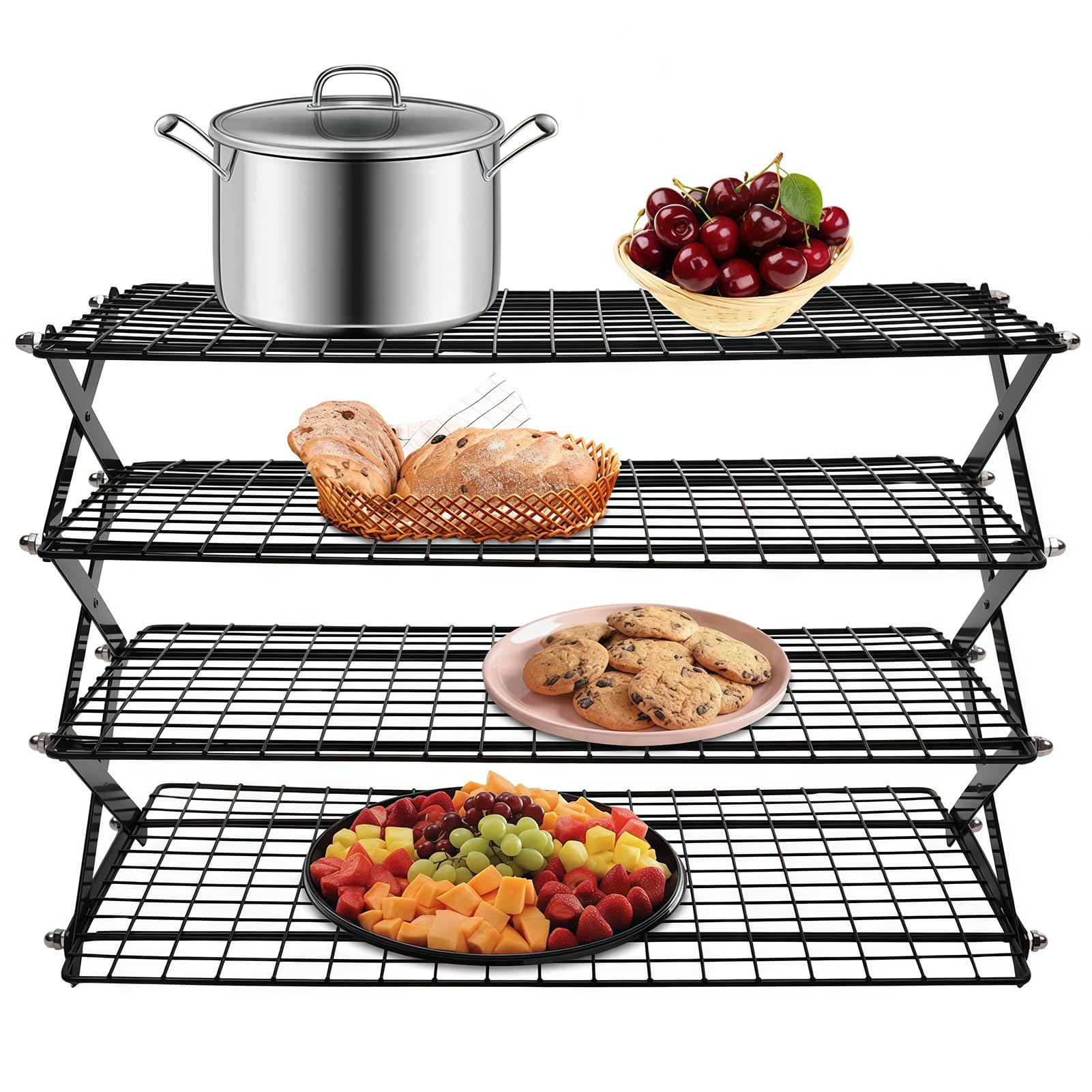 Grille de refroidissement pliable avec design empilable réglable pour la cuisson, le rôti, le séchage et l'utilisation en extérieur