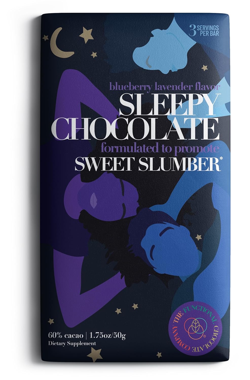 The Functional Chocolate Blueberry Lavender Flavor Sleepy Chocolate Bar, Gluten Free, 1.75 Ounce (Pack of 12)