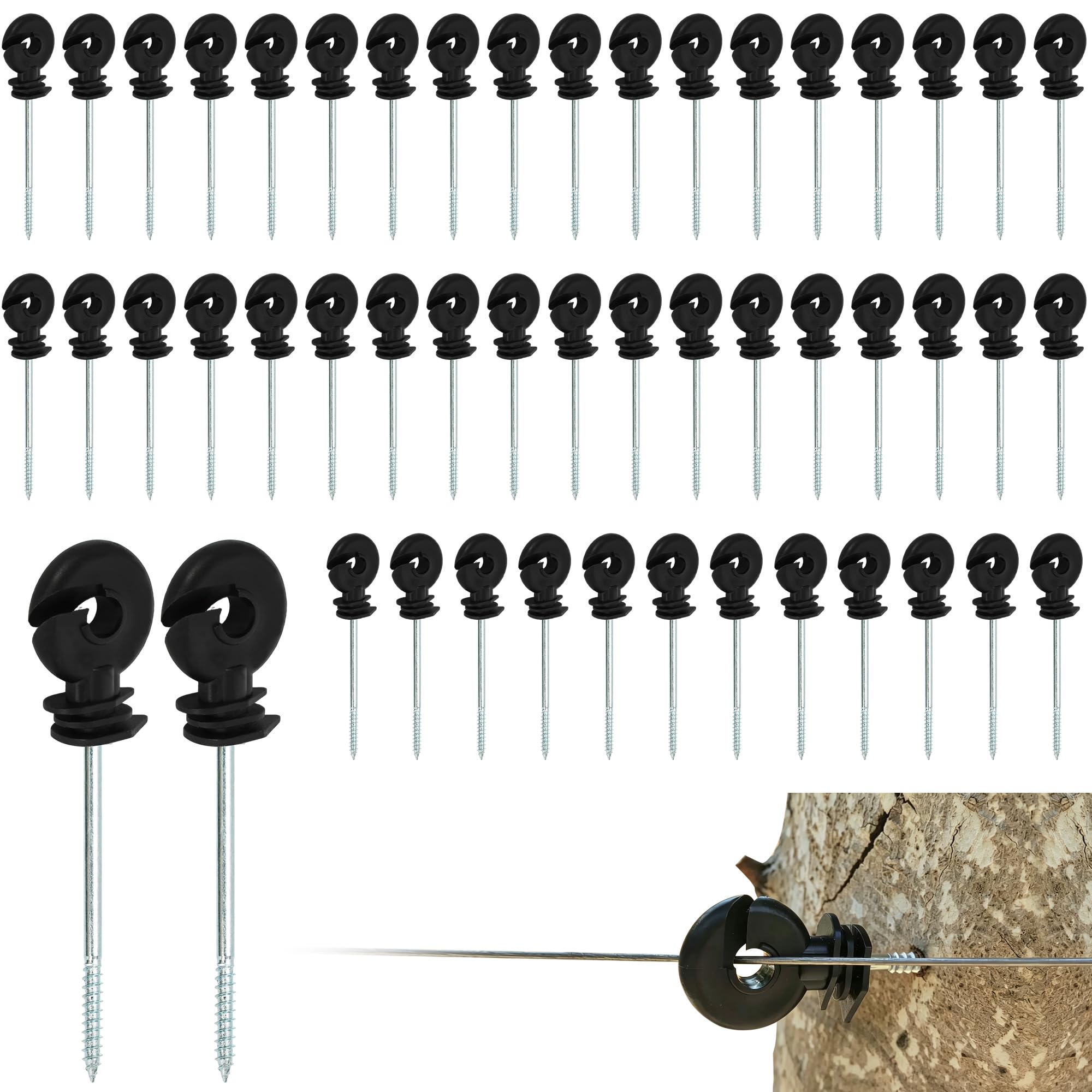 ohbien Isolatori elettrici del recinto 50Pcs lungo, isolante dell'anello della vite antinvecchiamento | Isolante elettrico per recinzioni in legno, isolanti ad anello a vite, per recinzioni da giardino, cancelli di pascolo