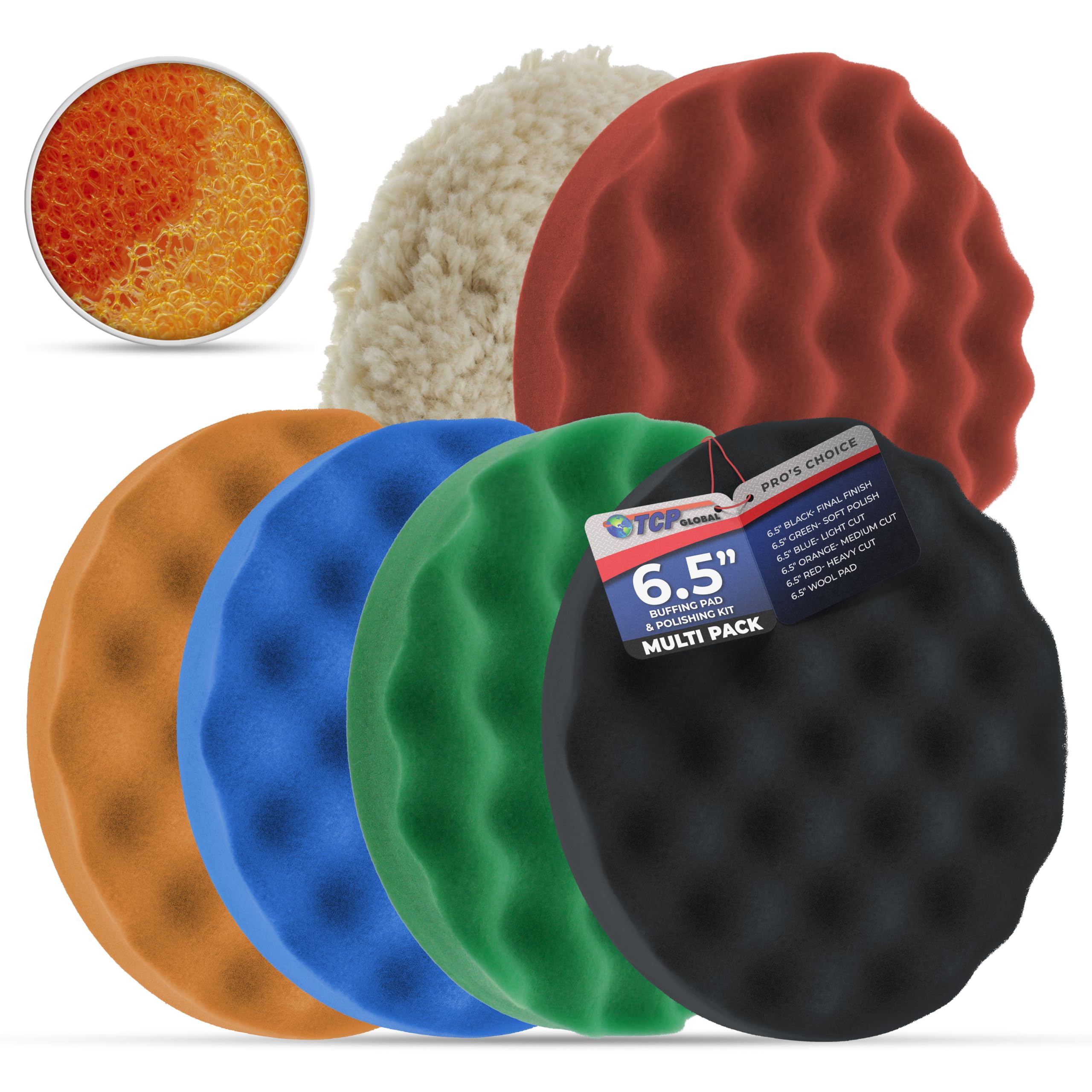 6,7 "6-pad (espuma y agarre de lana Pulido Pad Set