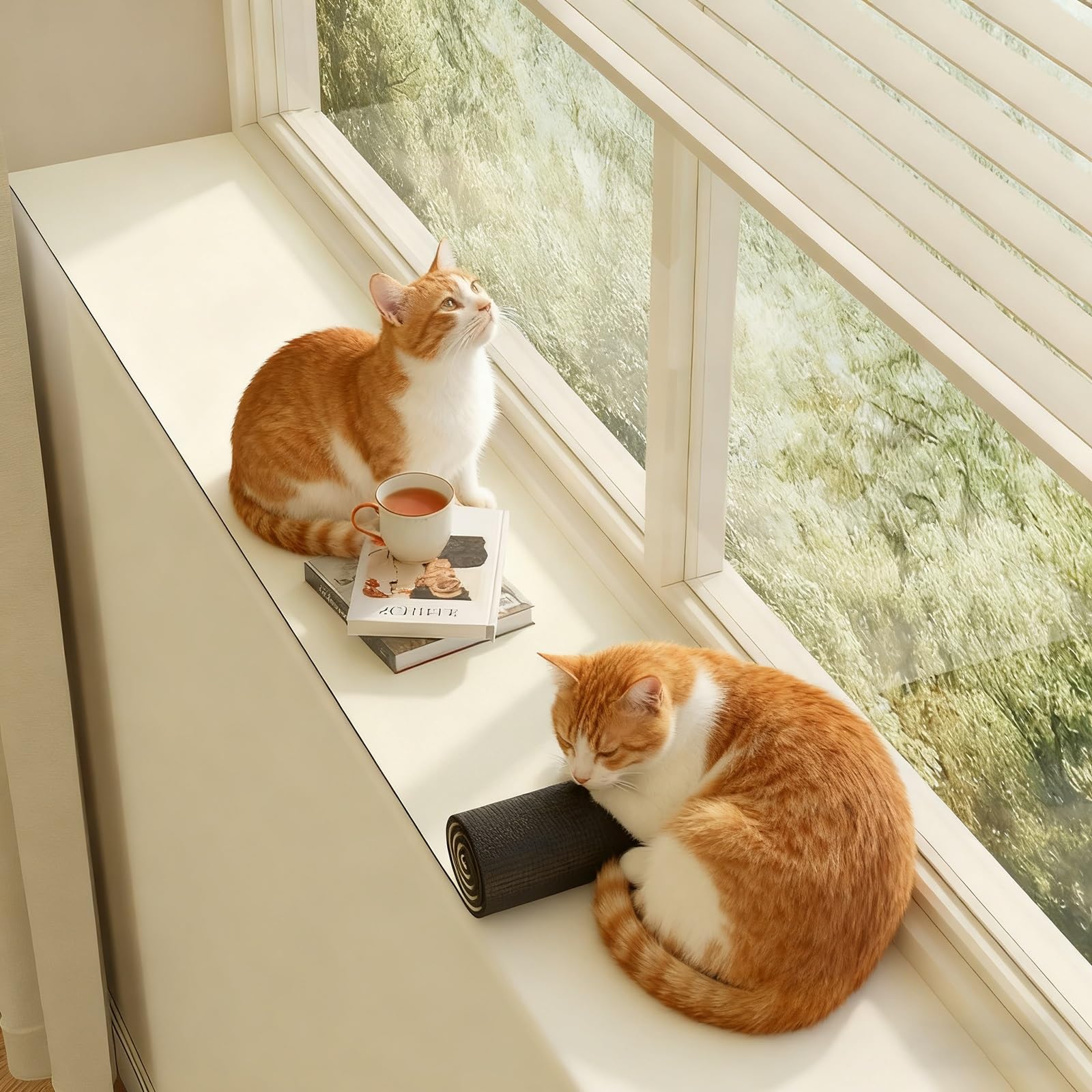 CHZFFD Leather Window Sill Protector, Narrow Window Sill Mat Dog Cat Perch Bench, Solid Color/Floral WindowSill Decor Capping Anti-Slip Pad with Non Slip Bottom(A,Lxw 160x50cm)