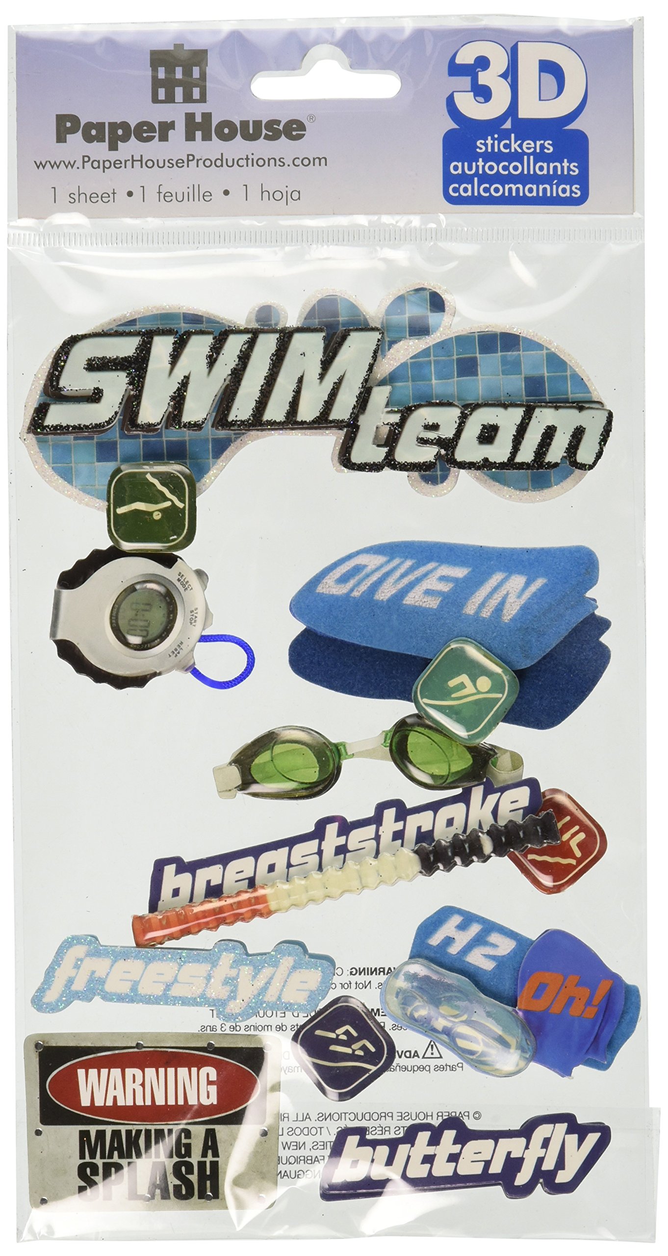 Paper House ProductionsSTDM-0127 3d Sticker 4.5" x 7" Sheet, Swimming