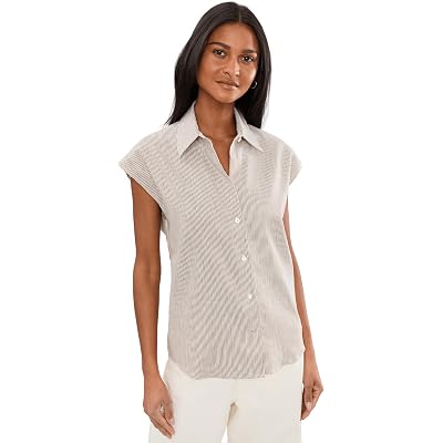 Vince Ticking Stripe Cap Sleeve Blouse