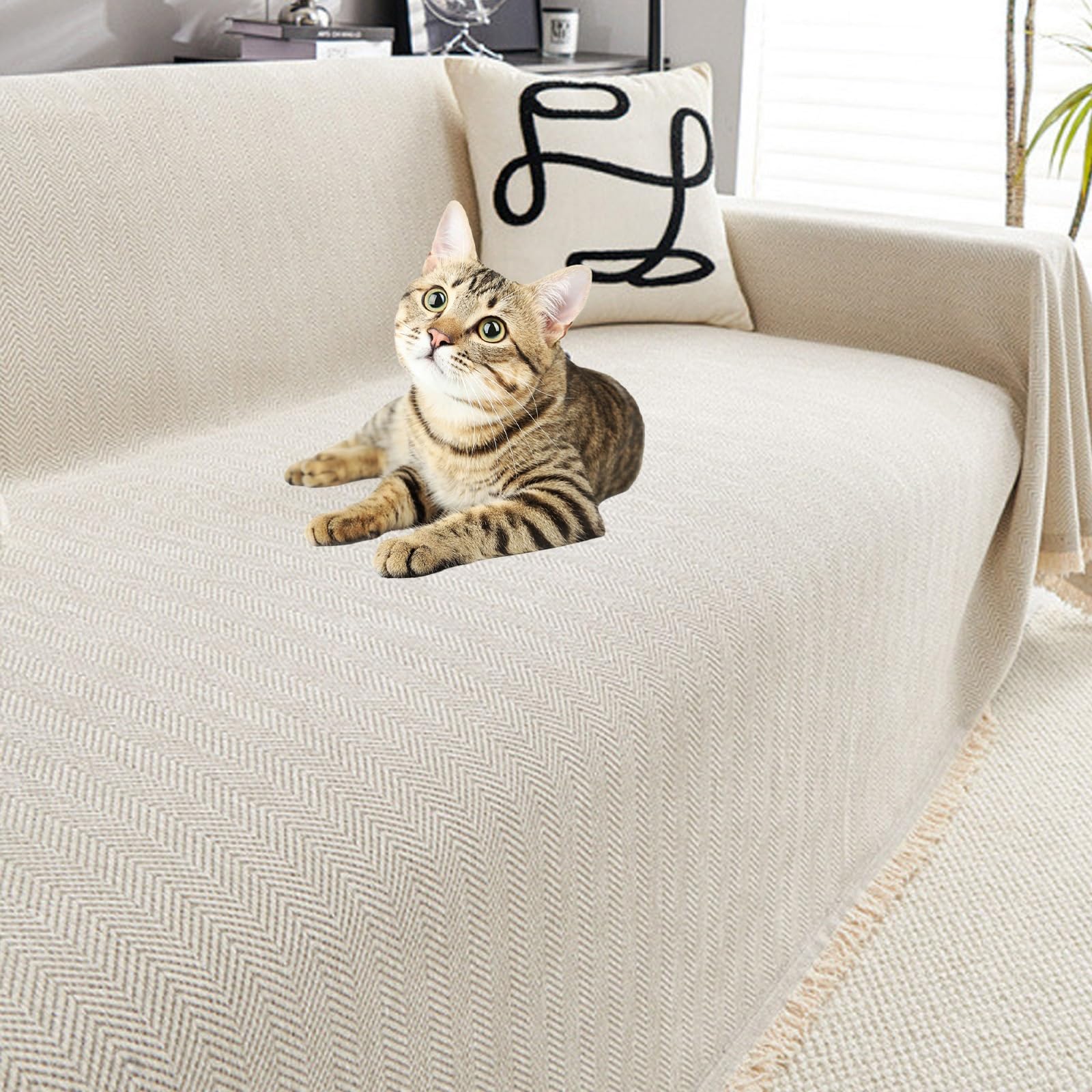 Zjeqzh White Sofa Throws Large, Herringbone Sofa Throw, Autumn Blanket, Extra Large Throws For Settees, With Decorative Fringe, For Settees Couch And Armchairs(,90Cm X 180Cm)
