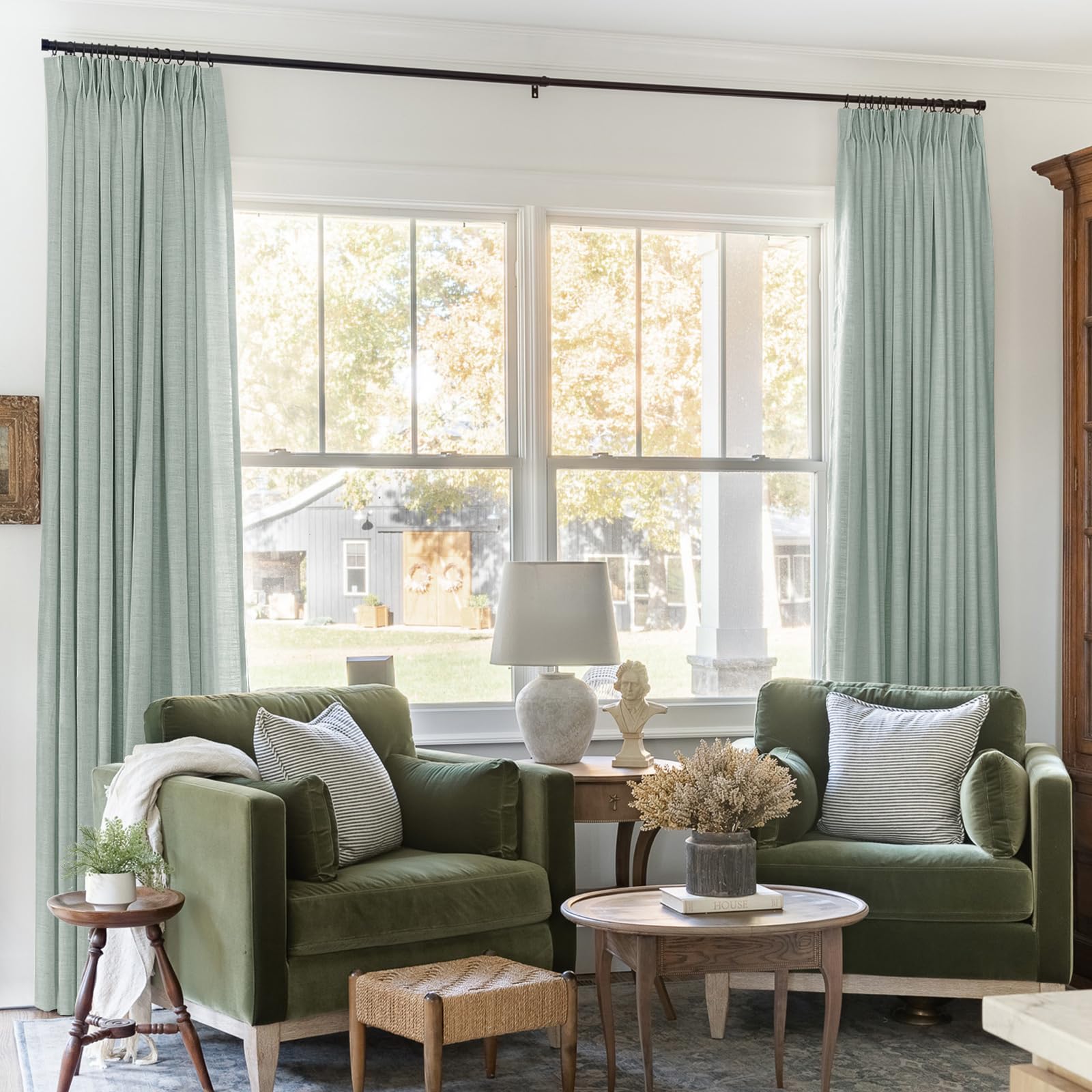 TWOPAGES 26 W x 84 L inch Pinch Pleated Light Filtering Curtain Linen Textured Unlined Drapes for Living Room Bedroom Indoor Window and Door,(1 Panel)