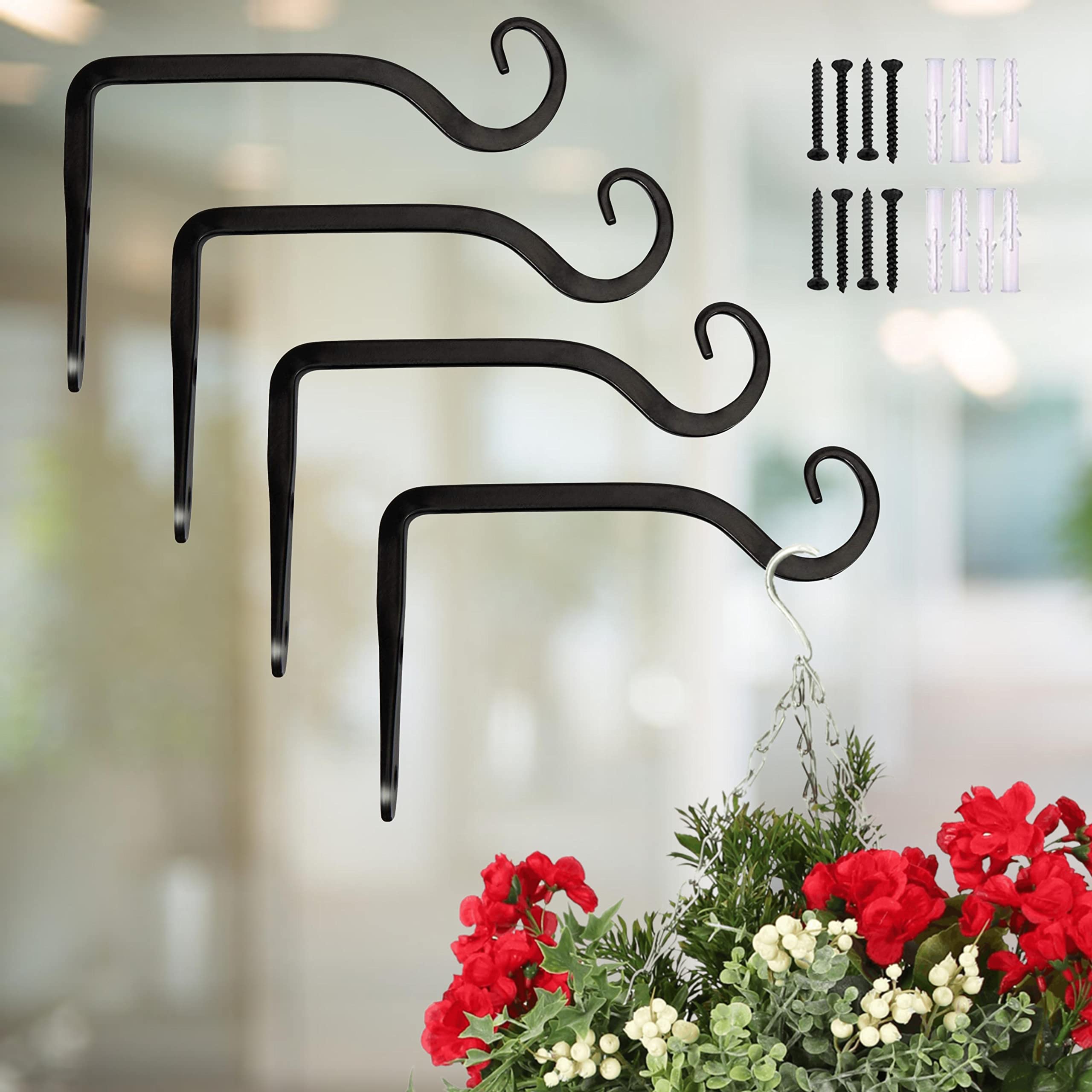 ecofynd 4 Pack Metal Wall Hook Hanging Plant Bracket | Decorative Straight Plant Hanger for Pots, Bird Feeders, Planters, Lanterns, Cotton, Wind Chimes Indoor Outdoor, Black (B08G9SV9PP) Amazon Price History, Amazon Price Tracker