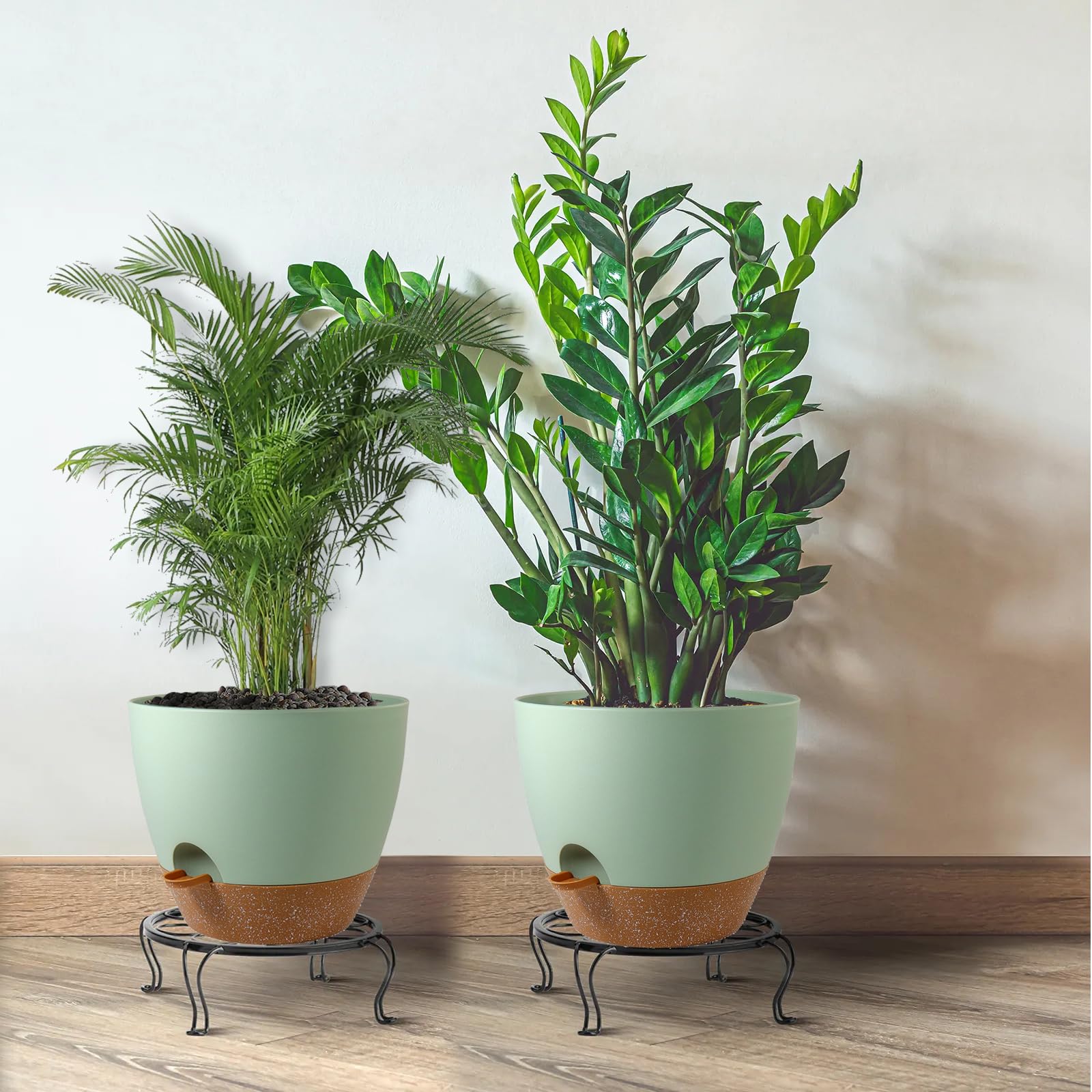 UOUZ 12inch 2Pack Large Self Watering Planters, Plastic Plant Pots with 60oZ Removable Deep Reservoir and Multi Mesh Drainage Holes for Indoor Outdoor Garden Plants and Flowers, Green with Brown: Black With Brown