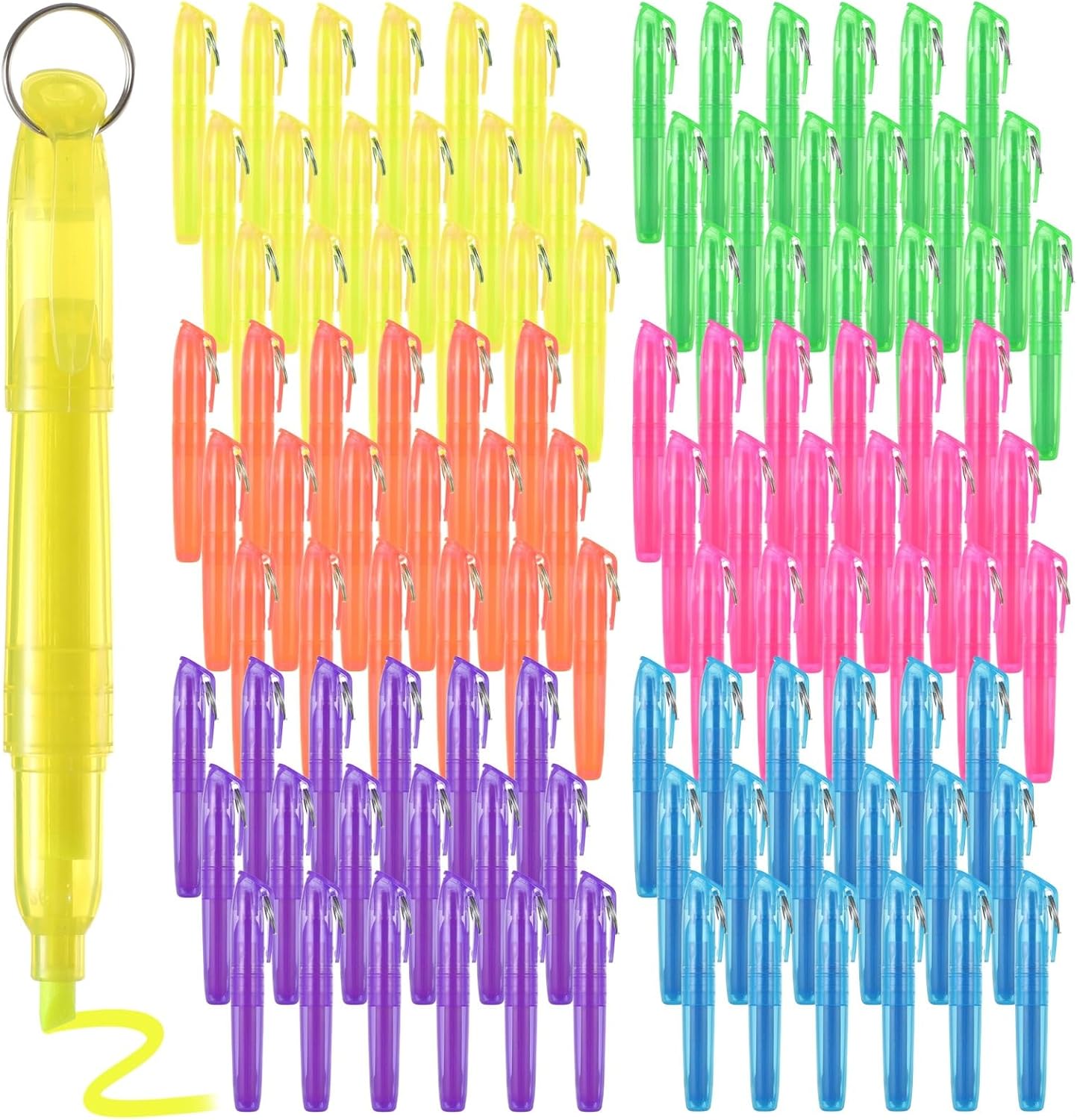108 Pcs Pocket Highlighter with Key Ring, Colorful Portable Makers for Marking Notes, Mini Highlighters 6 Colors Ooth Liquid Highlighters Florescent Color Pens for Offices Teachers Students