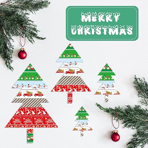 Miniatura 4 de 12 rollos de cinta adhesiva Washi de Navidad de 0.591 in de ancho para invierno, copos de nieve, árbol de Navidad, cinta adhesiva decorativa para