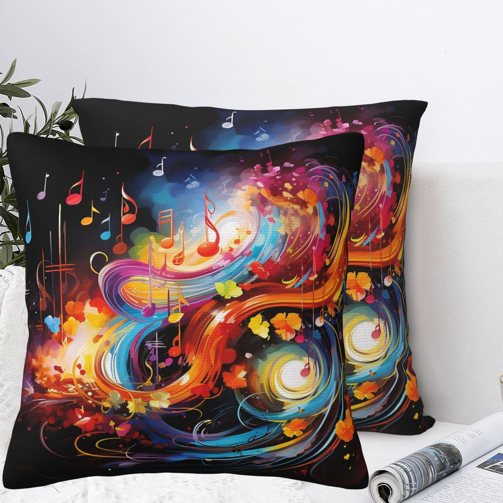 QMKFWT Colorful Music Plush Throw Pillow Covers 24"X24",Soft Cozy Couch Cushion Covers Decorative Pillow Cases for Holiday Home Bedroom Sofa Decors