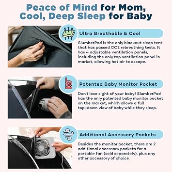 SlumberPod Portable Privacy Pod Blackout Canopy Crib Cover, Sleeping Space for Ages 4 Months and Up, with Monitor Pouch and Zipper, Blackout Cover, Travel Crib Canopy