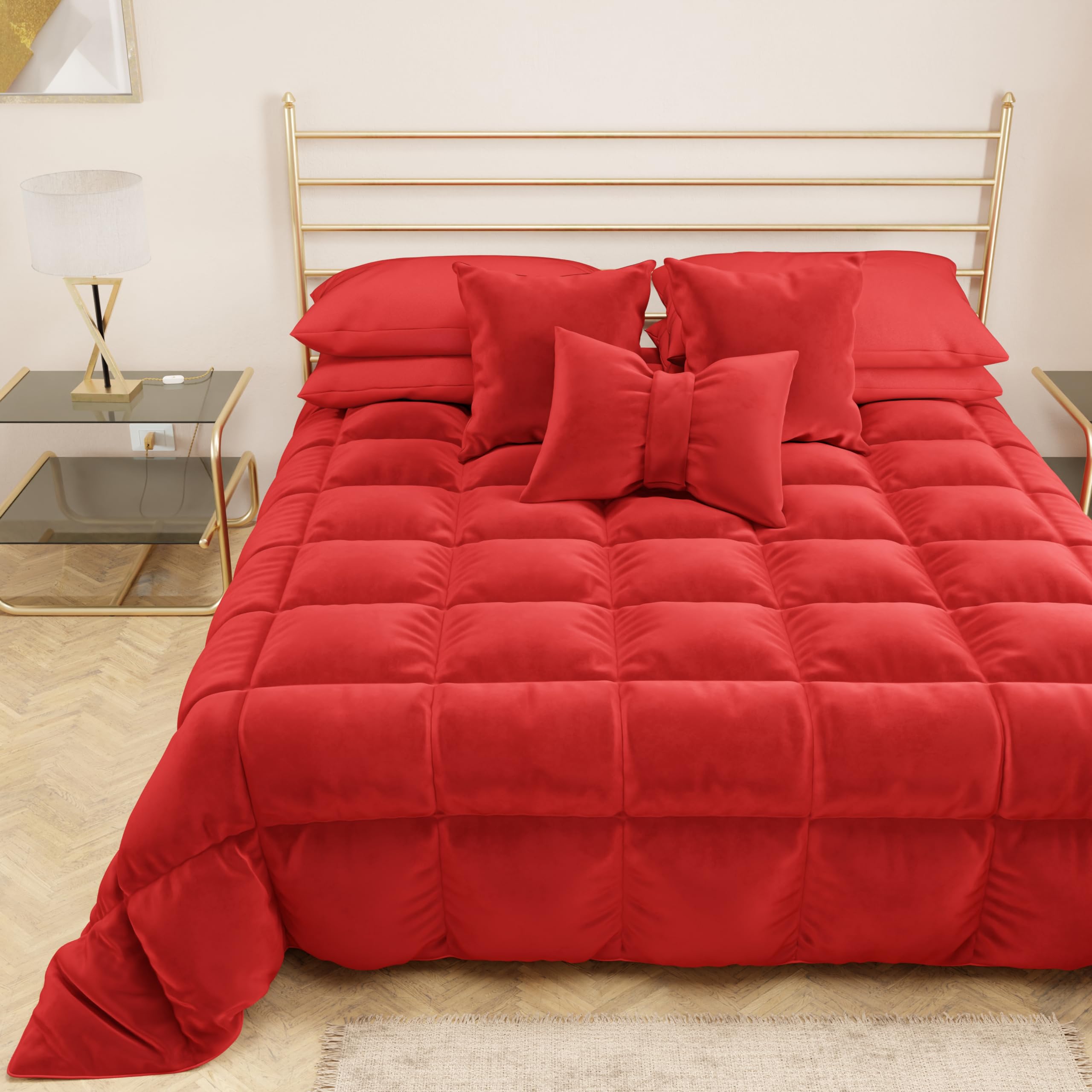 PETTI Artigiani Italiani - Trapunta in Morbido e Caldo Velluto 350 g/m², Piumone Matrimoniale, Double Face, Trapunta Matrimoniale: 260x270 cm, Rosso, 100% Made in Italy