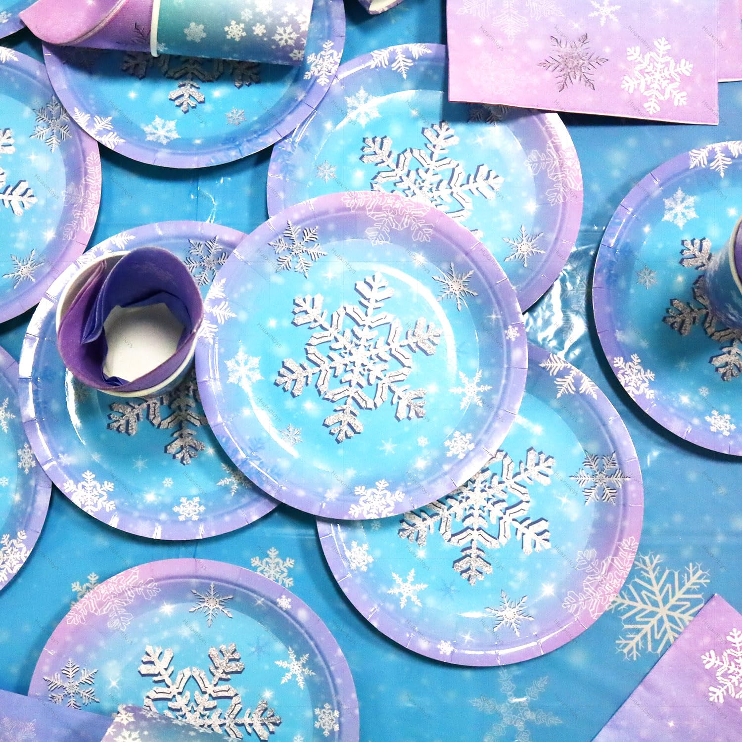 61 Pz Frozen Stoviglie Decorazioni, Stoviglie per Feste di Frozen, Piatti Fiocchi Neve, Bicchieri, Tovaglioli e Tovaglie, per Decorazioni Frozen Compleanno, Feste Natale Forniture