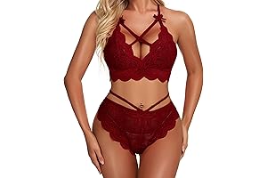Women's Maroon Lingerie Set: Lace Bralette and Panty