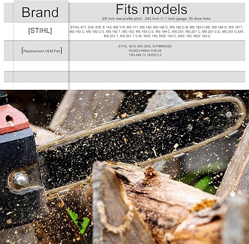 Miniatura 3 de Cadena de motosierra de 16 pulgadas R55, paso LP de 38 pulgadas, calibre 043 pulgadas, 55 eslabones de transmisión para Stihl MS170, MS171, MS180c y