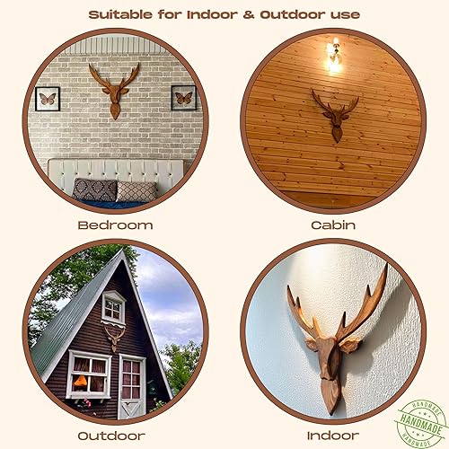 Miniatura 5 de Soporte de pared con cabeza de ciervo de madera mejorado 2025, 29.5 pulgadas, busto de ciervo de taxidermia sintética hecho a mano para cabaña de