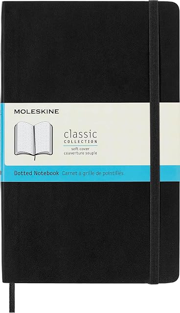 Moleskine Classic Dotted Paper Notebook, Soft Cover and Elastic Closure Journal, Color Black, Size Large 13 x 21 A5-192 Pages