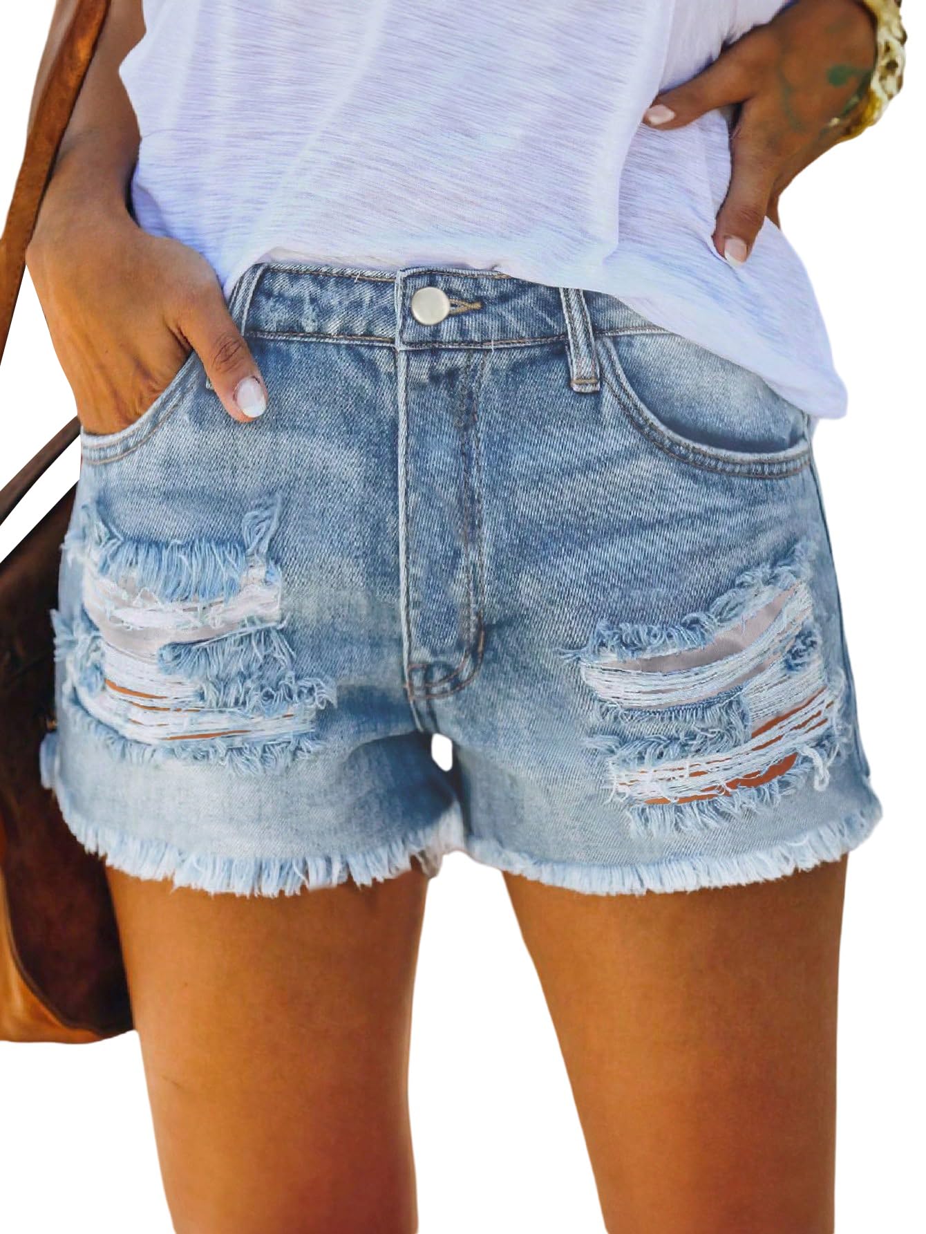SOLY HUX Y2k Short en denim pour femme - Short en jean destroyed avec poches - Short d'été à franges - Short sexy streetwear