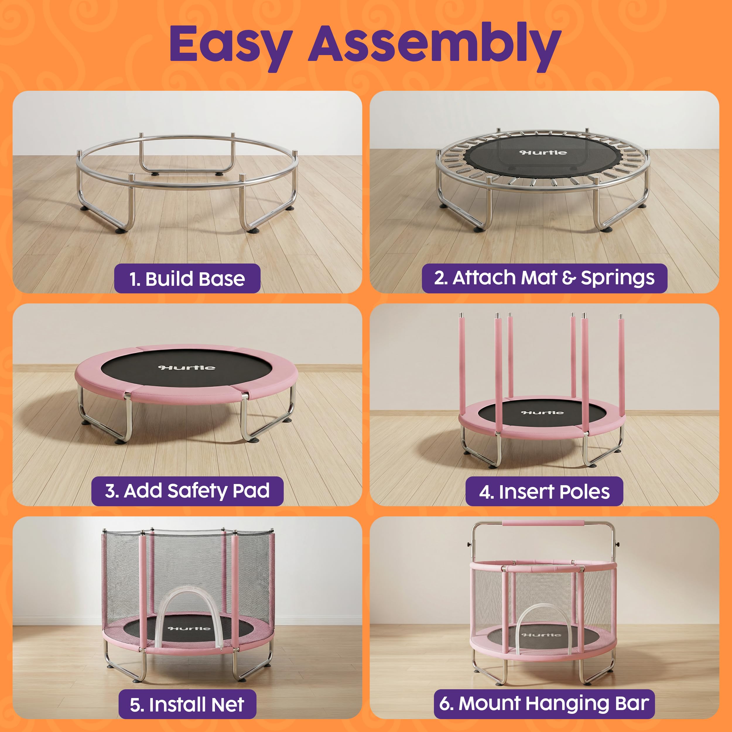 Hurtle Trampolino Elastico per Bambini 140 cm, Trampolino con Rete di Sicurezza 200 kg, Palestra in Casa, Giochi Bambini con Barra Regolabile, Altalena, Sacco da Boxe e Anelli