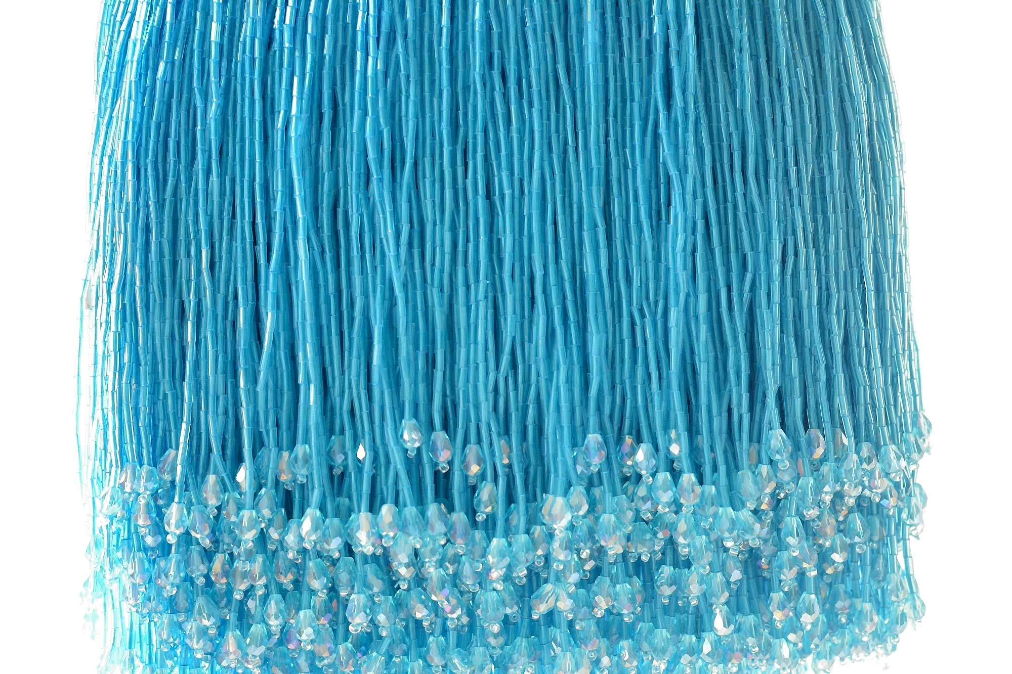 Dangling Fringe trim,Beaded Fringe Trim,Heavy Bead Trimming for Dance Costumes,Party Dress Sold by 1 yard (Blue)