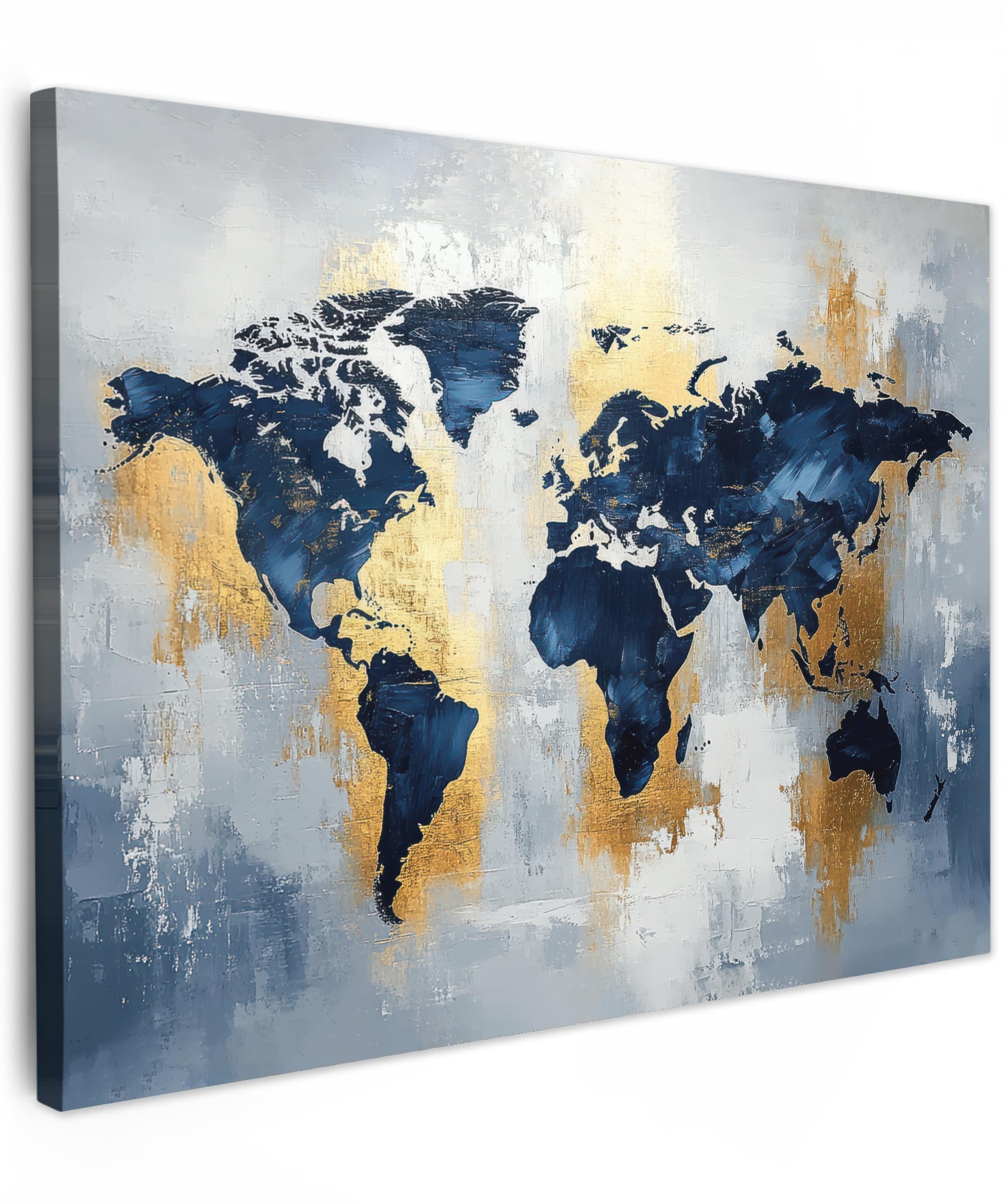MuchoWow© Canvas Wall Art 28"x20" / 70x50 cm Decor Paintings Prints framed on Canvas Decorations Wallart World Map - Blue - Abstract