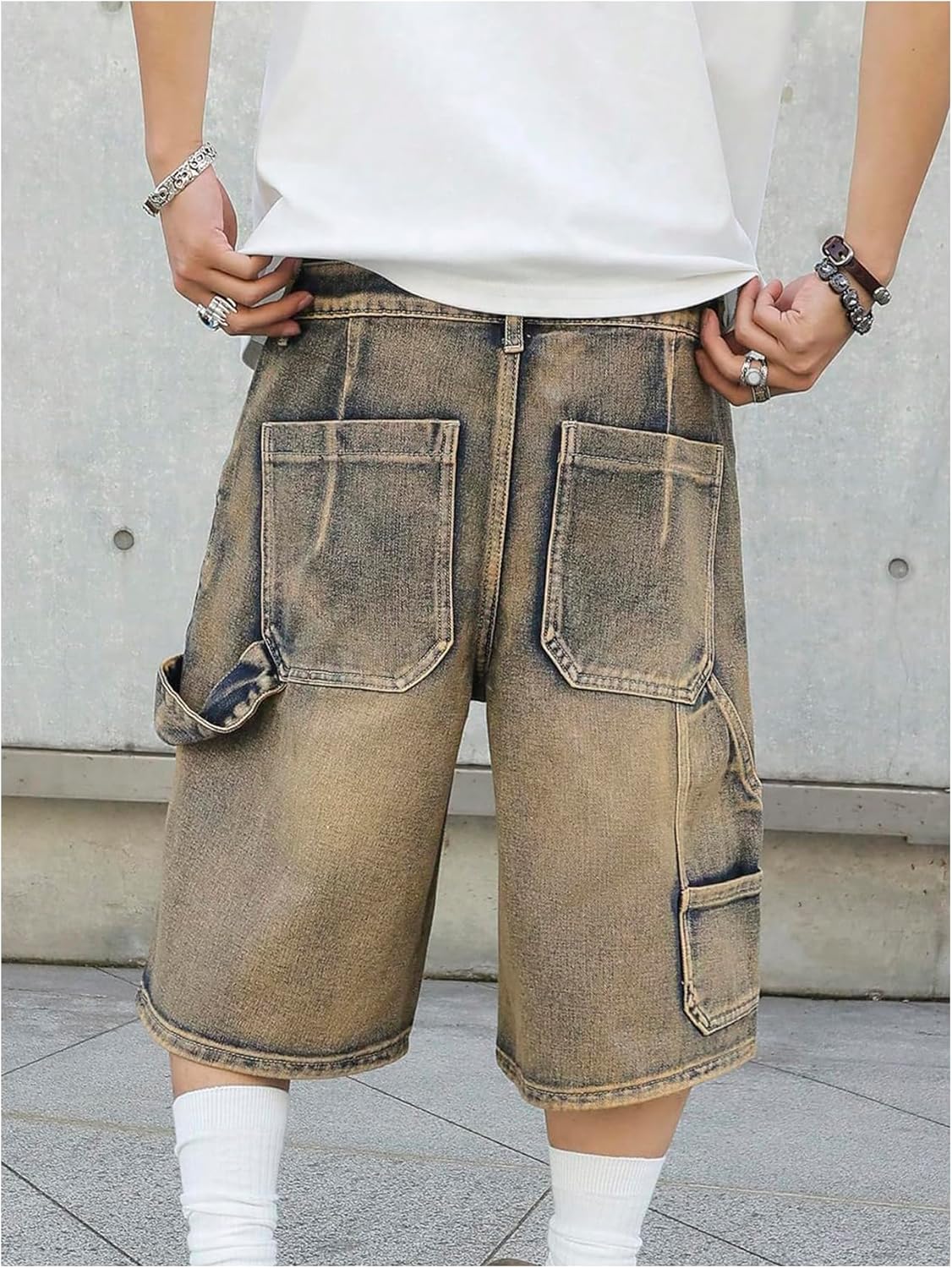 Verdusa Men's Baggy Jorts Vintage Jean Shorts Distressed Wide Leg Bermuda Denim Shorts with Pockets - Image 2