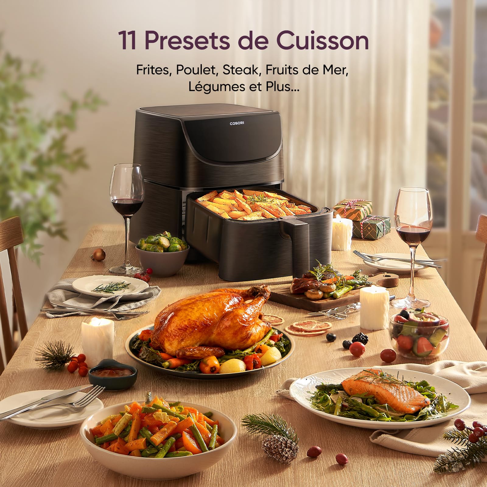 Cosori Air Fryer 5,7 L 13 modes de cuisson 85% de graisse en moins | Jusqu'à 55% d'Énergie en Moins, Cuisson Rapide 70–205 °C, Cuisson Facile avec 40+Recettes