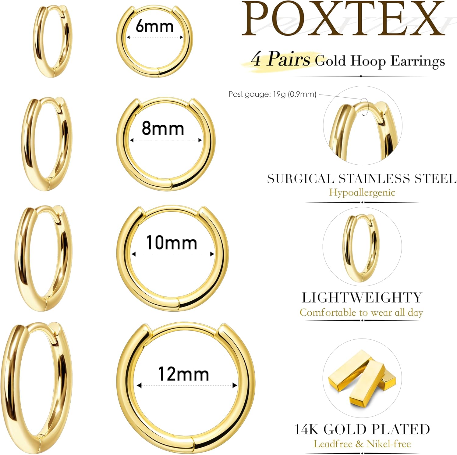 Small Gold Huggie Hoop Earrings Set for Women Men Hypoallergenic 14K Plated Stack Cartilage Earrings, Multiple Piercing Lightweight Mini Thin Cute Dainty Trendy Jewelry Set Christmas Gifts for Women - Image 9