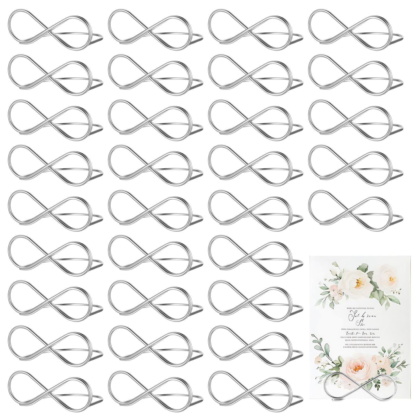 32 Pcs Table Place Name Holders, Table Number Holders Stands, 8-Shaped Place Card Holders, Table Number Stands Holder Clips, Menu Card Place Display Holders for Wedding Party Memo Picture Photo