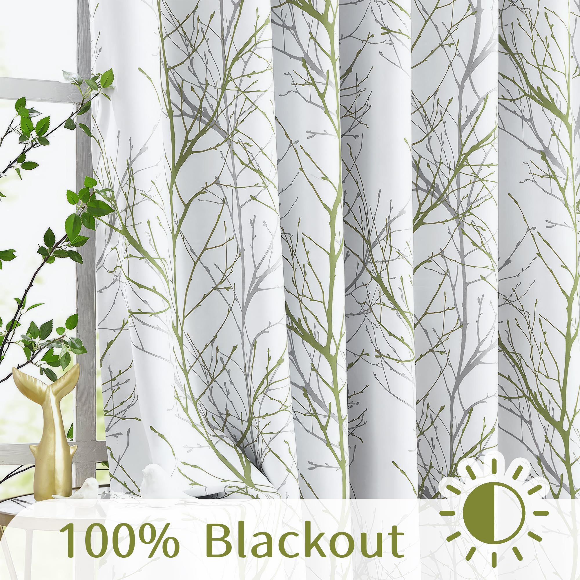 DSVNNZ Tende Oscuranti Camera da Letto Tenda Oscurante per Interni Termiche Isolanti con Occhielli 3D Sfondo verde floreale Tenda per Interni Salotto Moderni Cameretta 168x229cm(L x A) 2 Pannelli