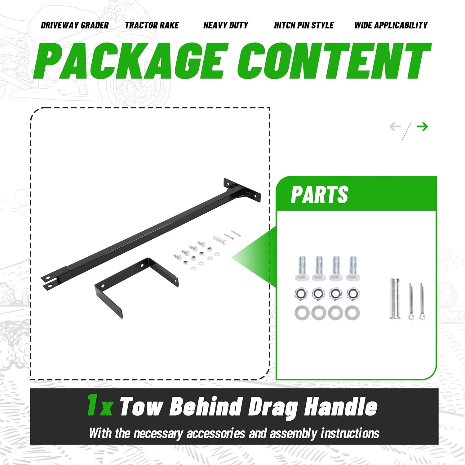 Universal Black Tow Behind Drag Handle Suitable for Drag Harrow Driveway Grader Steel Powder Coated