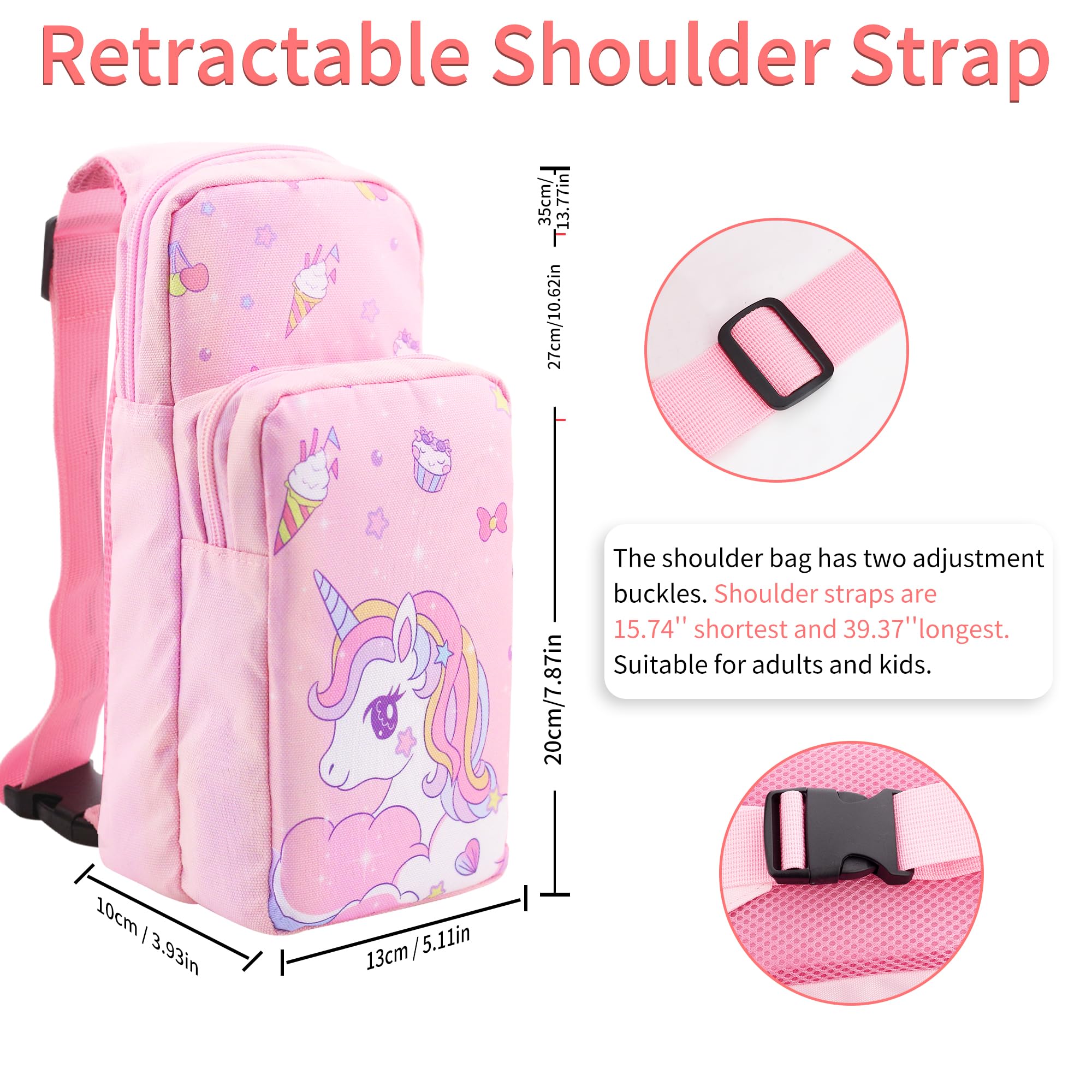 GLDRAM Borsa a tracolla compatibile con Nintendo Switch 2/NS/OLED/Lite, graziosa custodia portatile da viaggio per il trasporto con unicorno, kit di accessori per borsa a tracolla con custodia per