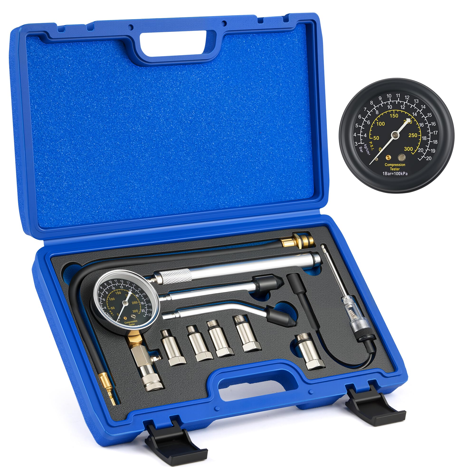 11-Piece Professional Engine Compression Tester Kit with Spark Plug Test