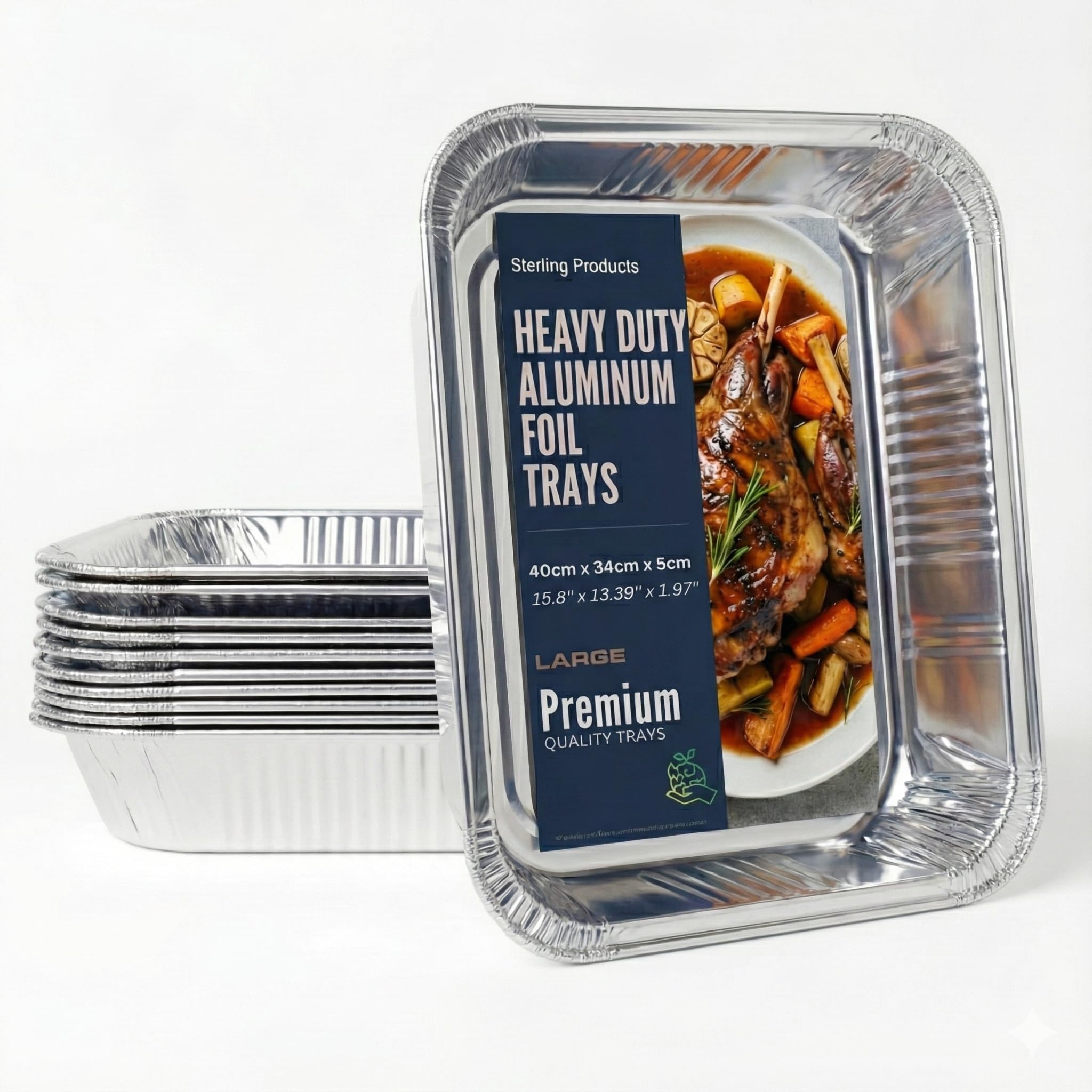 Sterling X-Large Aluminium Foil Roasting Trays 40cm - Extra Deep Disposable Catering Pans for Turkey & Christmas Roasts - Pack of 6, Silver