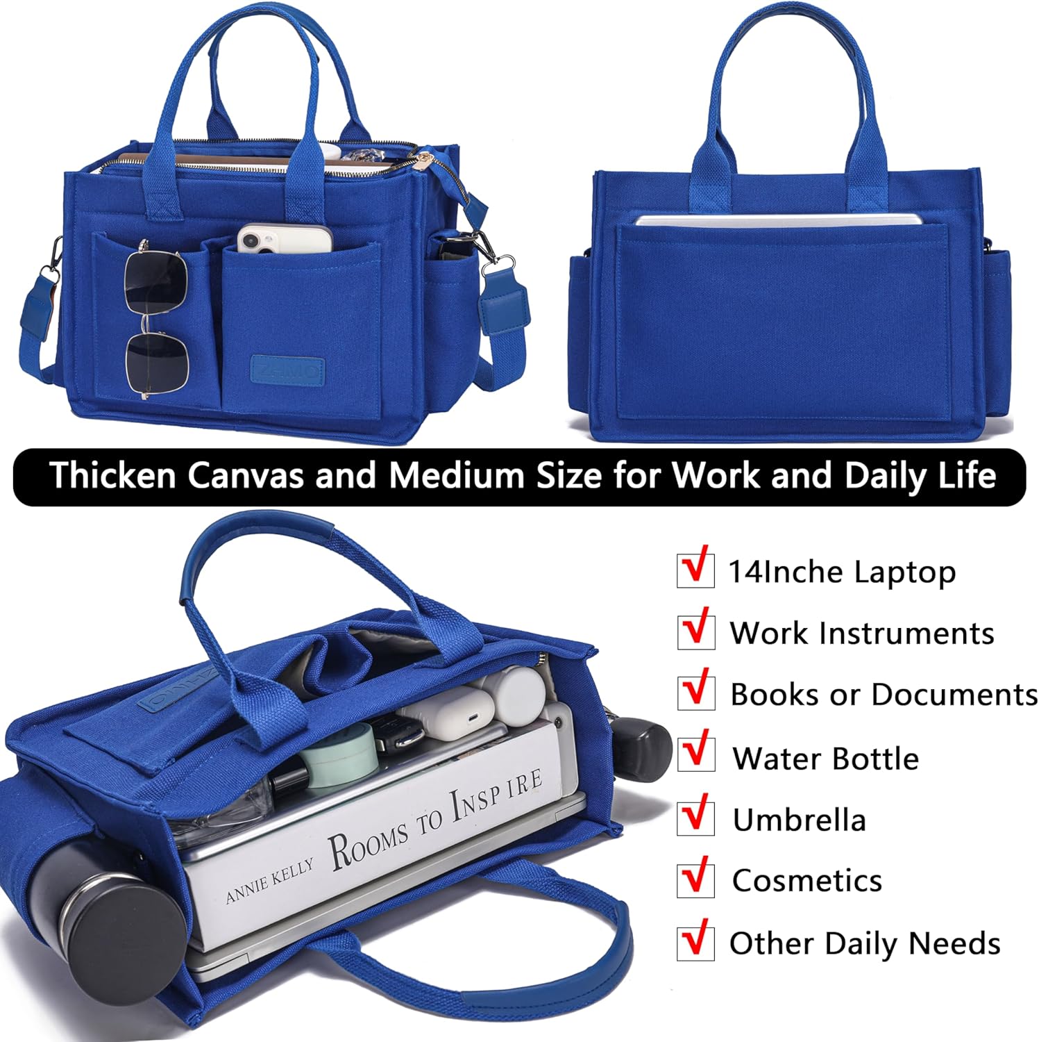 Canvas Tote Bag for Women,Women's Bags Crossbody Bags Work Laptop Tote Bag Large Handbags Purse for Travel Nurse Teacher - Image 4