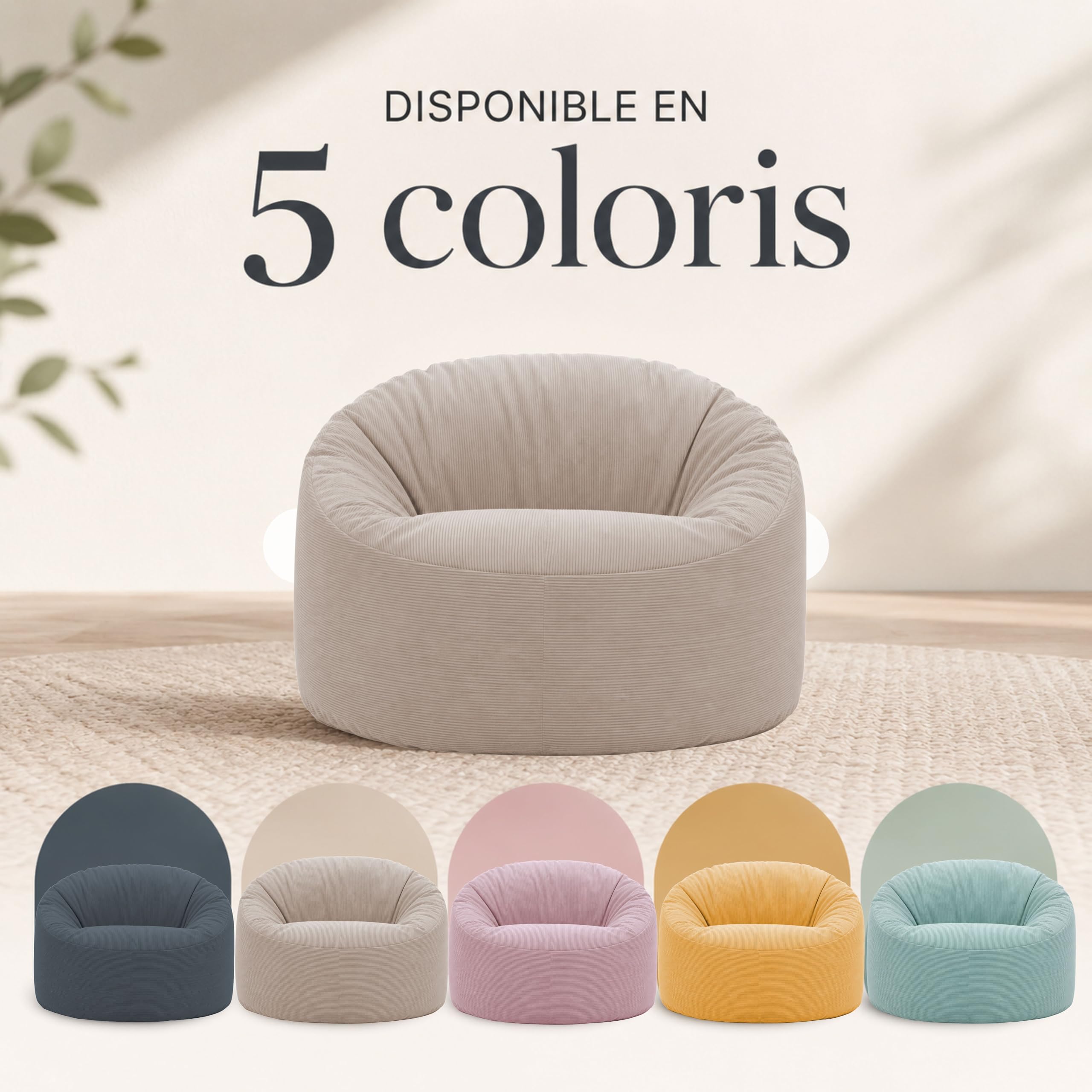 Bananair - Pouf Poire Géant Velours Côtelé, Fabriqué en France - Fauteuil Pouf XXL Remplissage Mousse, Généreusement Rembourré, 100% Confort & Douceur - Idéal Salon, Chambre Adulte, Ado (100 cm, Rose)