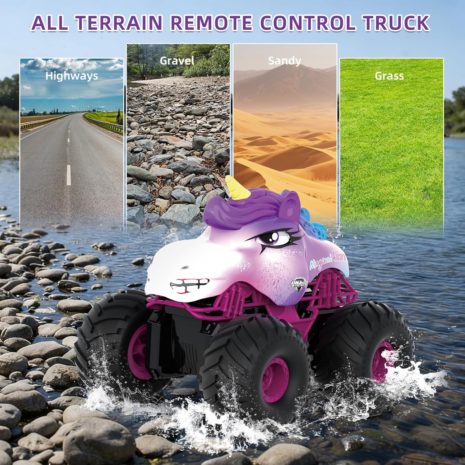 Unicorn RC Car, Pink Remote Control Car for Girls, 1:18 Amphibious Waterproof Monster Truck Unicorn Toys 2.4 GHZ Remote Control 360 ° Rotation Stunt Car, Gifts for Girls 6 + Years Old on Birthday