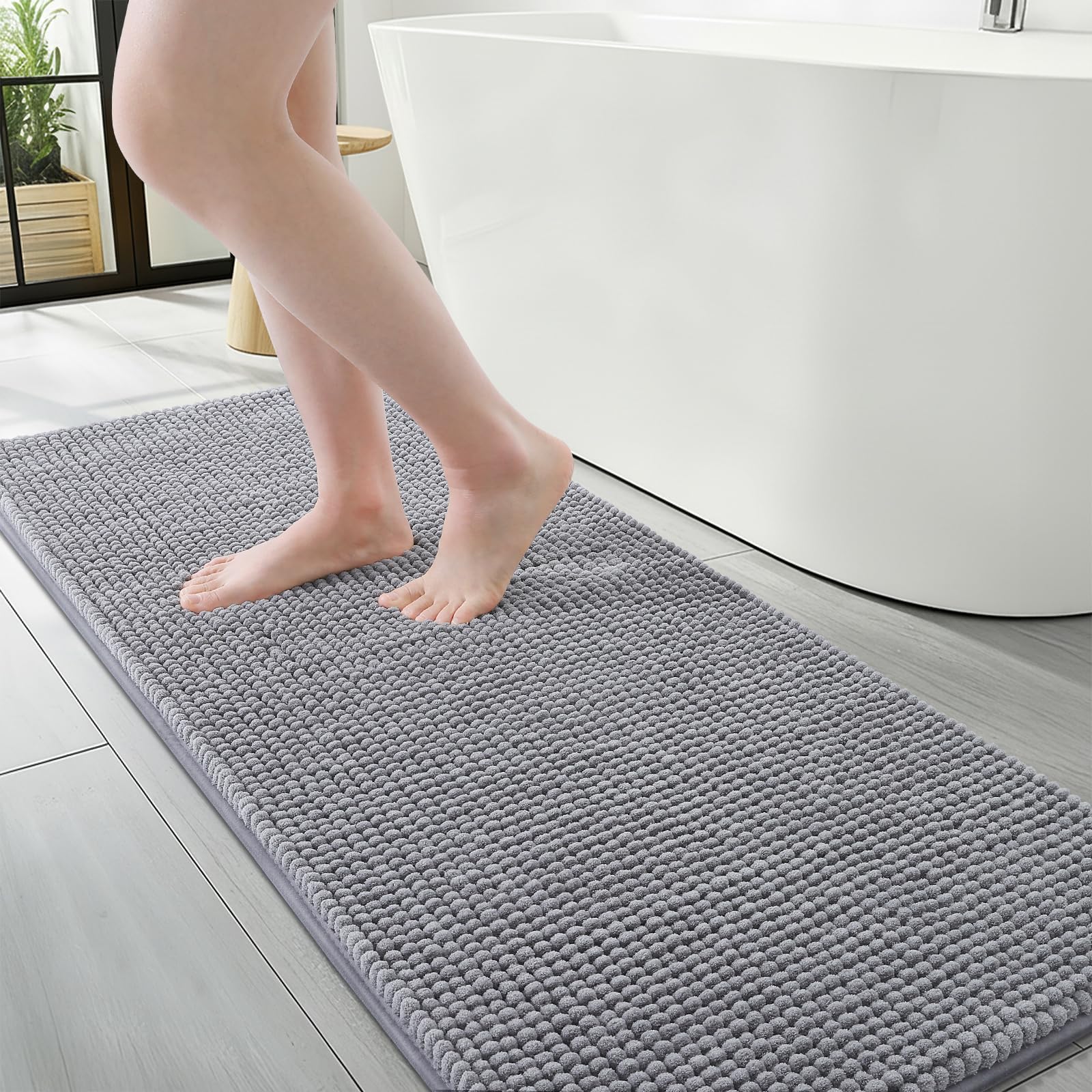 Homaxy Thick Soft Fluffy Bath Mat, Chenille Absorbent Bathroom Mat, Non Slip Bath Mats for Bathroom, Machine Washable Quick Drying Bath Rug, 43×120 cm, Grey — image 1