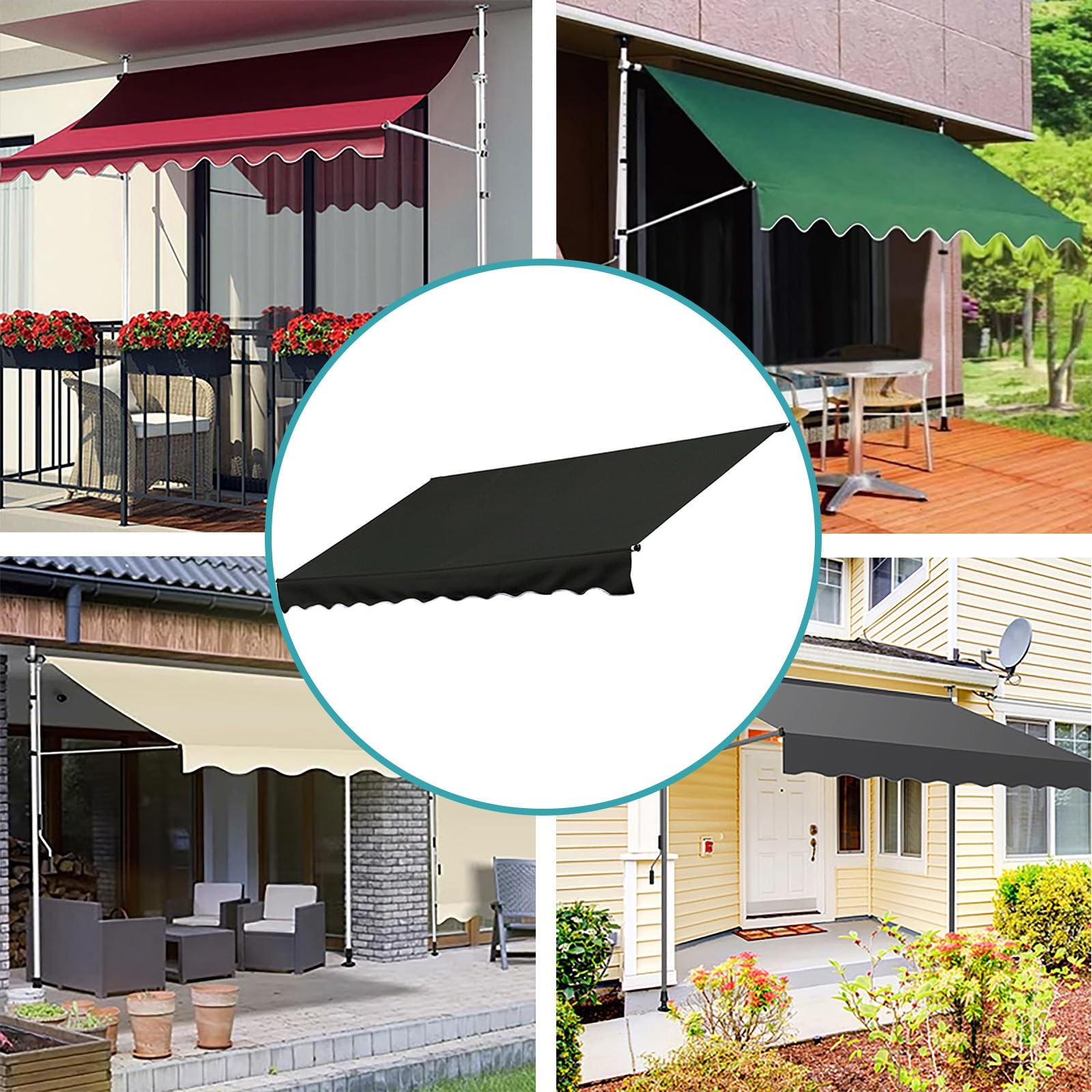 Ersatzstoff, 2 m/2,5 m/3 m/3,5 m/4 m Außenmarkise, Fenstermarkise, Terrassenmarkise, wasserdichter UV-Schutz, für Fenster, Terrasse (Rahmen nicht im Lieferumfang enthalten) (Farbe: Grå, Größe: 4 m/1