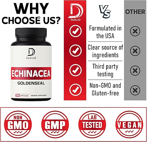 Miniatura 4 de Cápsulas de sello de oro de equinácea de 1000 mg - 240 unidades de suministro de 4 meses - Apoya el sistema inmunológico, el bienestar y la salud
