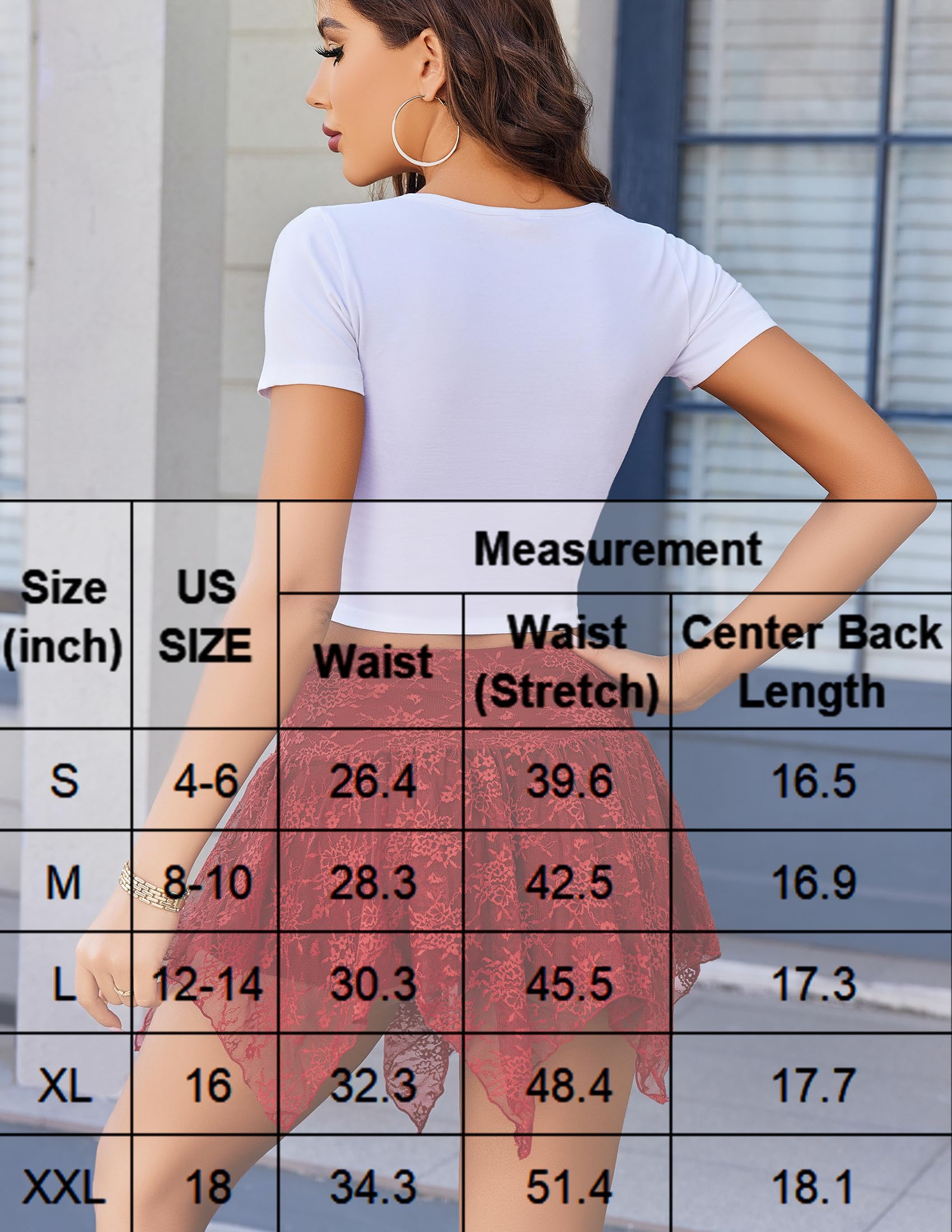 Avidlove Lace Mini Skirts for Women Flowy Skirt Boho Layered Asymmetrical Short Skirt: Red Large