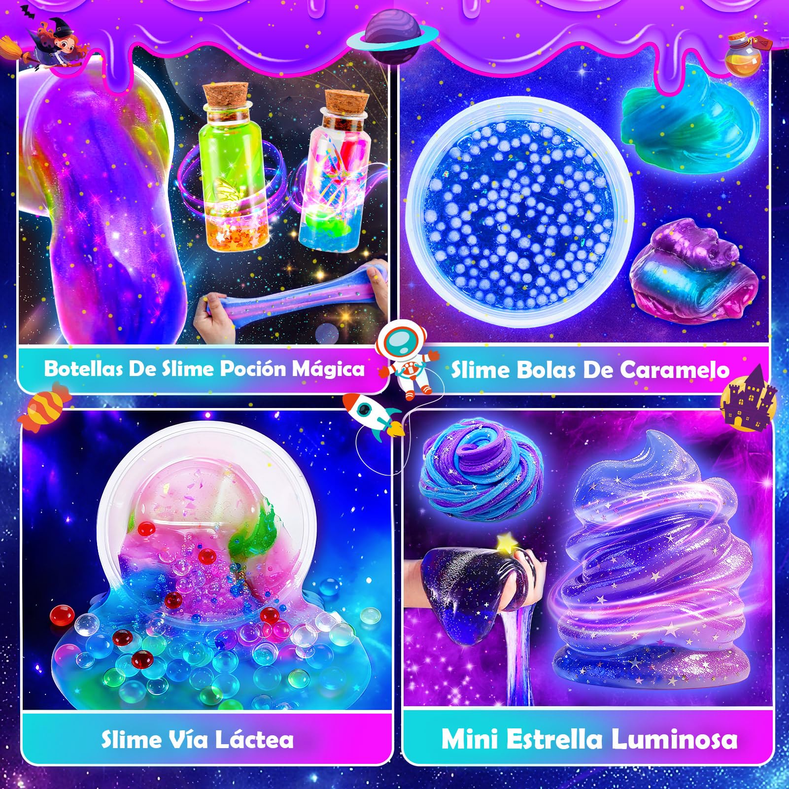 iKidiki Slime para Niños 6 7 8 9 10 11 12 Años, Regalo Niña 6-12 Años Galaxy Slime Kit Juguetes Niña 6-12 Años Manualidades para Niñas Slime Fluffy Pociones Magicas Niñas