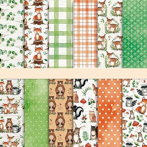 Whaline 24 piezas de papel con patrón de bosque, animales y hojas, papel de recortes de doble cara, colorido papel de manualidades decorativo para