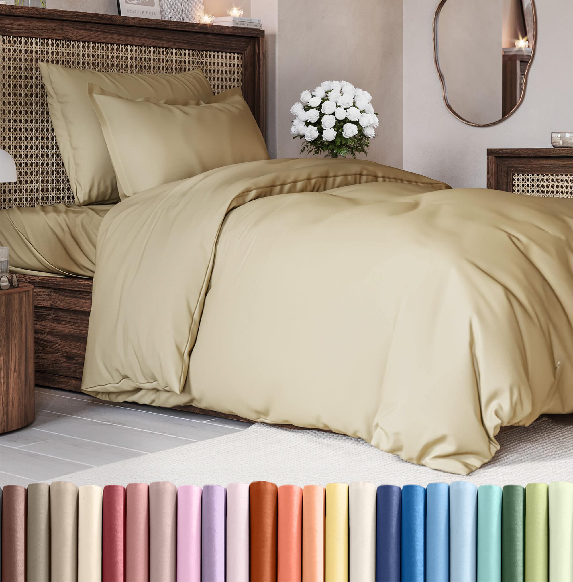 duvet cover twin/twin xl size - extra soft twin/twin xl size duvet cover - lightweight & breathable & fade free with zipper closures and ties - 68" x 90" inches - (beige) comforter not included