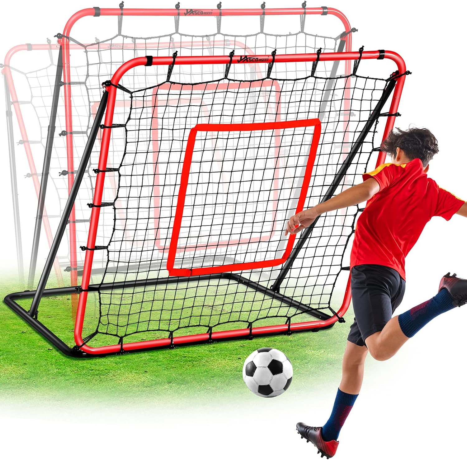 JASCOPRO Rebounder for Soccer 18-way Adjustable Rebounder Net for Soccer Baseball Basketball Rugby Soccer Training Equipment for Shot Pass and Ball Acceptance Training