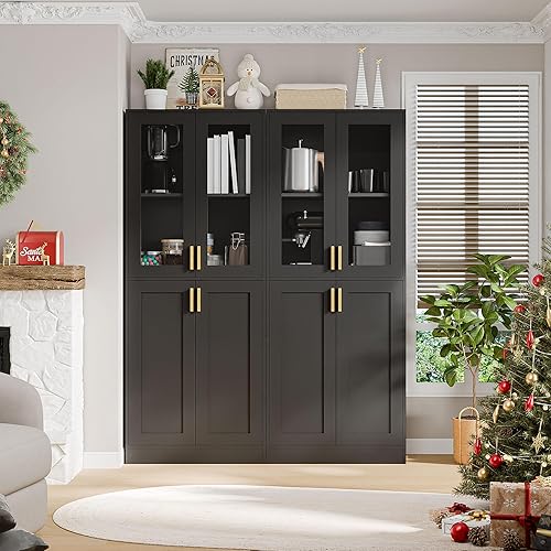 Miniatura 8 de Cozy Castle Mueble de exhibición de 70 pulgadas de alto, armario de despensa con puertas de vidrio acrílico y estantes ajustables, gabinete de