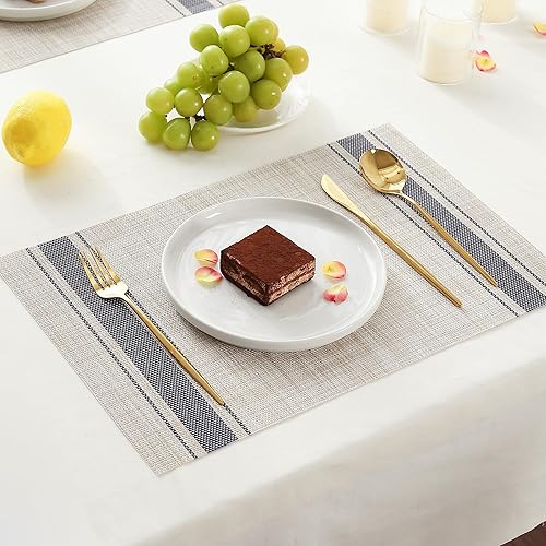 Miniatura 9 de Leetaltree Manteles individuales color azul caqui, resistentes al calor, antideslizantes, para mesa de comedor, lavables, duraderos, de vinilo de