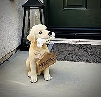 Vista 5 de Nature's Mark Labrador Retriever - Estatua de cachorro para perro con letrero de bienvenida reversible y letrero de marcha de resina, decoración