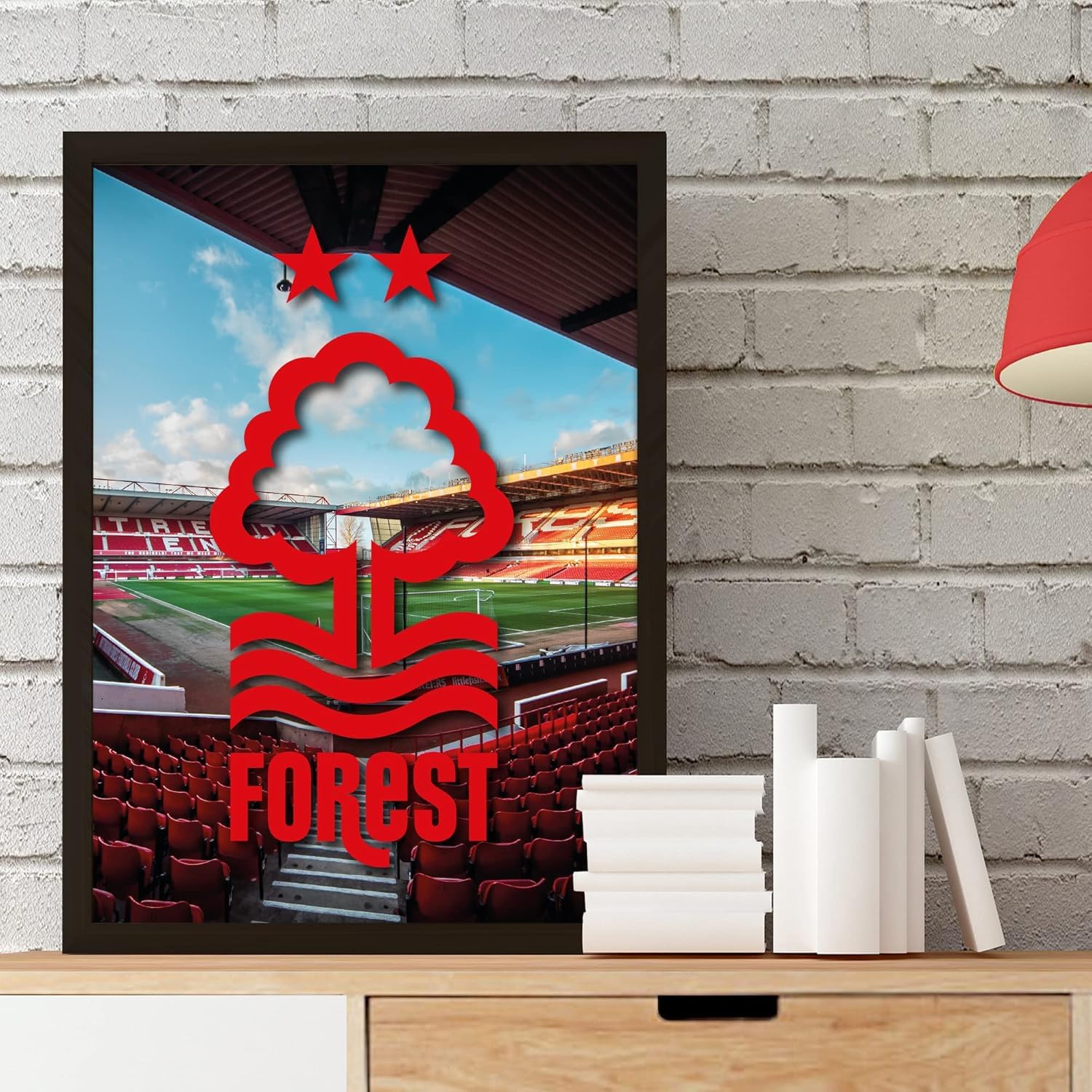 Themed Red Nottingham Forest Fc Print - Crest Stadium Background (21Cm X 29.7Cm - A4)